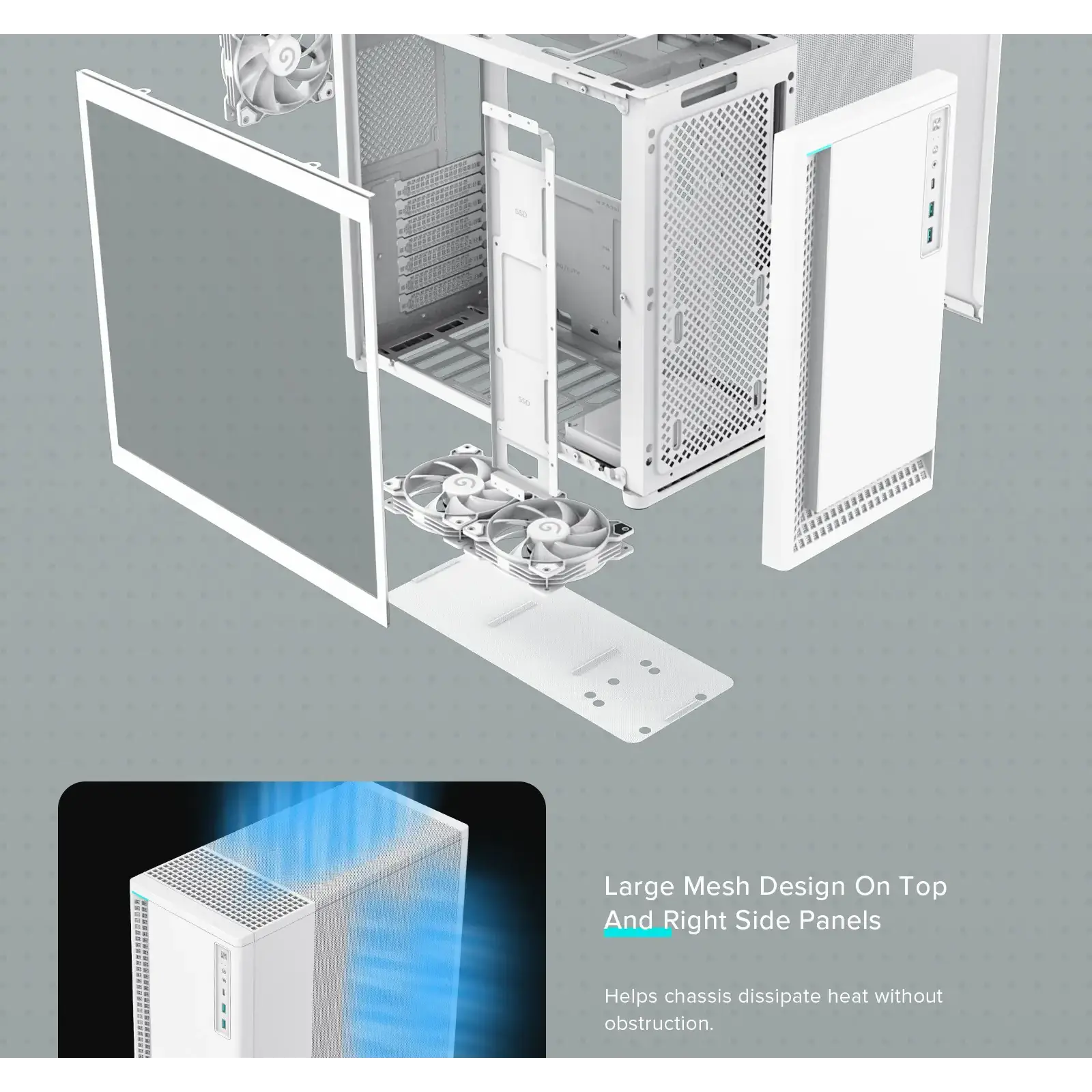 Корпус GAMEMAX комп'ютерний Midi ATX без блока живлення ATX,M-ATX,ITX,ABS ,Mesh,USB3.0x2,Type-C(Gen2) P30 WH UA