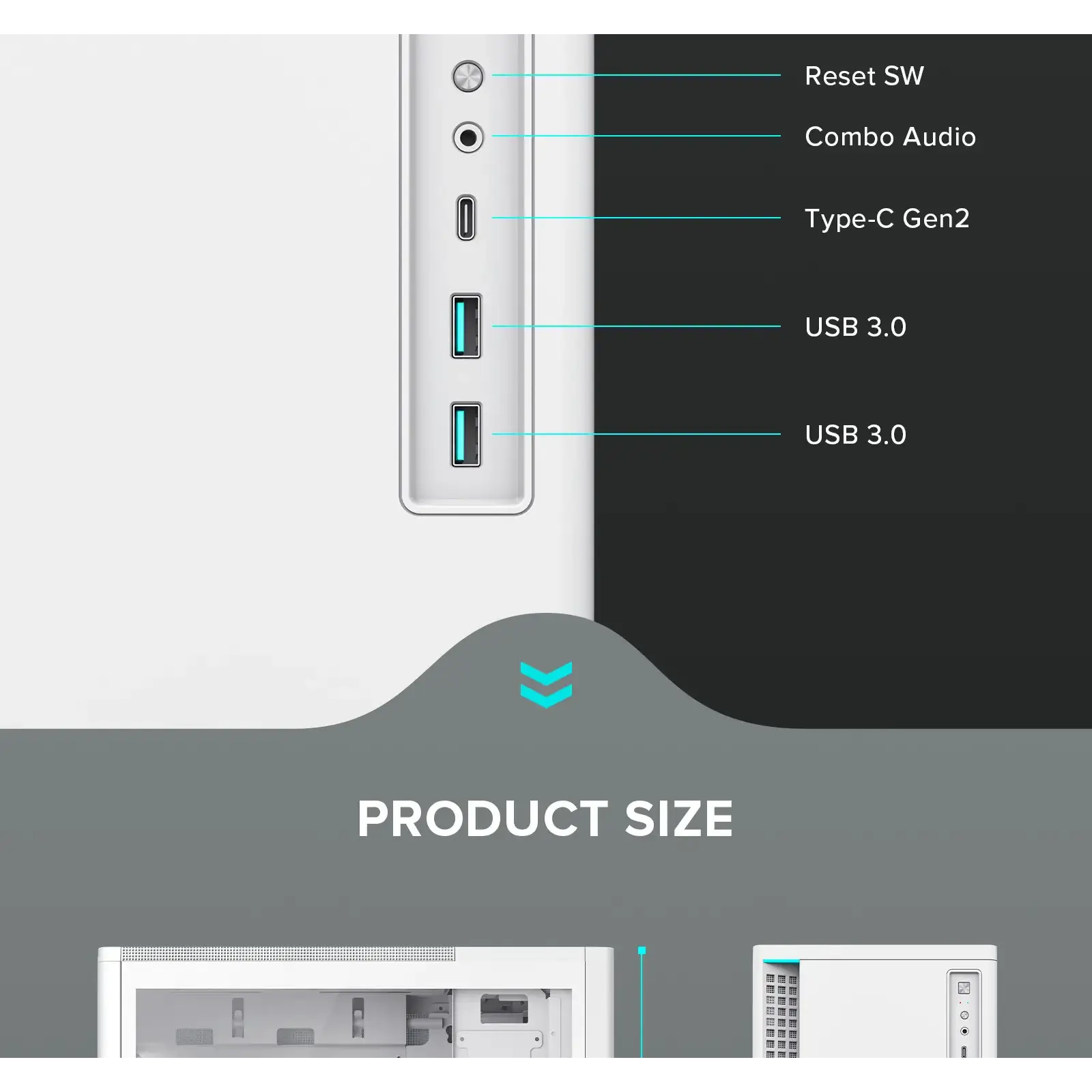 Корпус GAMEMAX комп'ютерний Midi ATX без блока живлення ATX,M-ATX,ITX,ABS ,Mesh,USB3.0x2,Type-C(Gen2) P30 WH UA