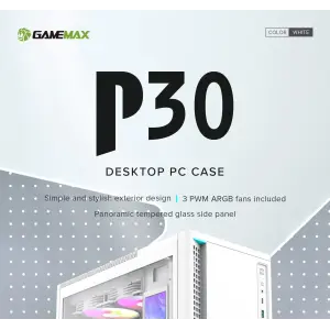 Корпус GAMEMAX комп'ютерний Midi ATX без блока живлення ATX,M-ATX,ITX,ABS ,Mesh,USB3.0x2,Type-C(Gen2) P30 WH UA