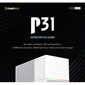 Корпус GAMEMAX комп'ютерний Midi ATX без блока живлення ATX,M-ATX,ITX,ABS ,Mesh,USB3.0x2,Type-C(Gen2) P31 WH UA