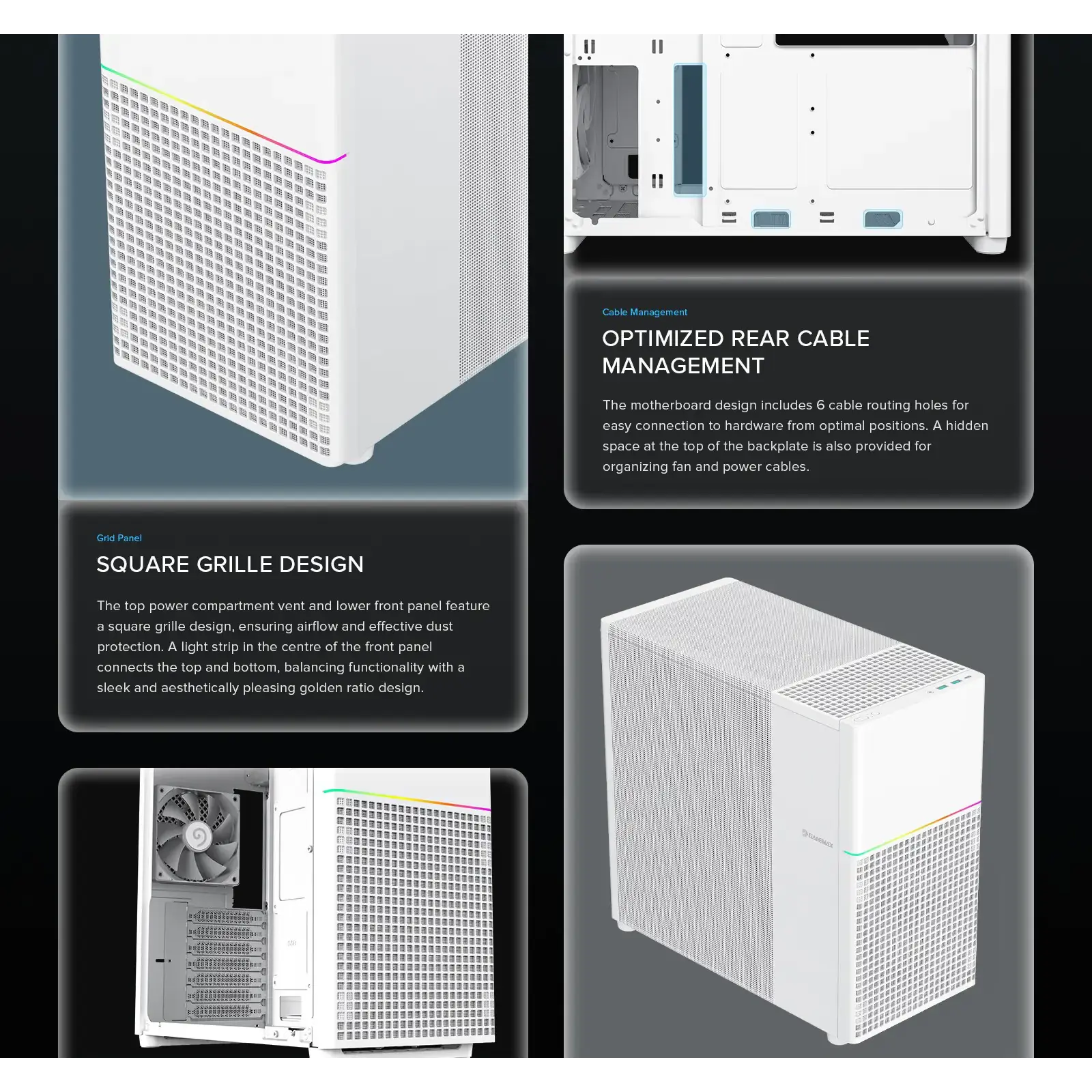Корпус GAMEMAX комп'ютерний Midi ATX без блока живлення ATX,M-ATX,ITX,ABS ,Mesh,USB3.0x2,Type-C(Gen2) P31 WH UA
