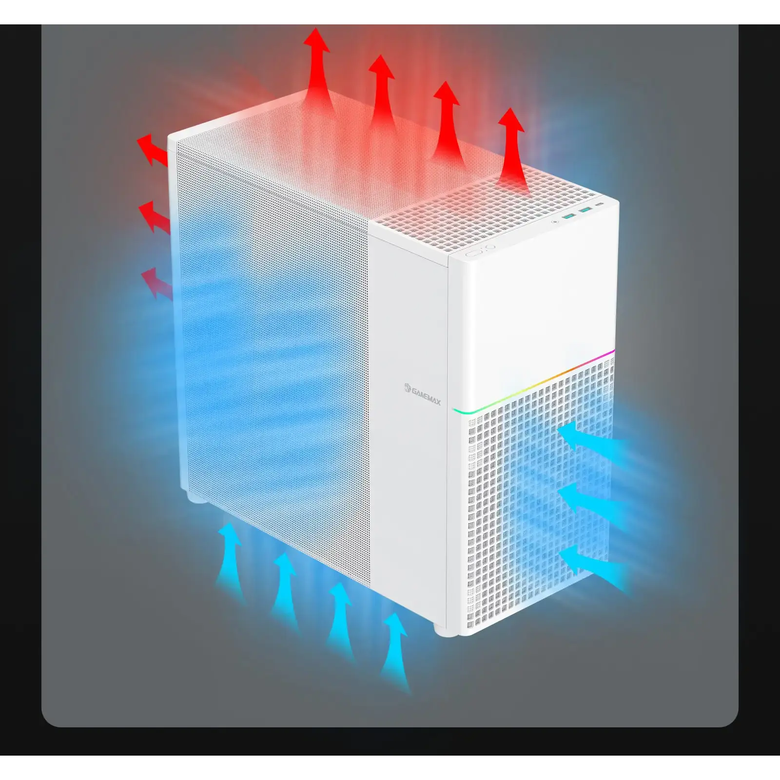 Корпус GAMEMAX комп'ютерний Midi ATX без блока живлення ATX,M-ATX,ITX,ABS ,Mesh,USB3.0x2,Type-C(Gen2) P31 WH UA