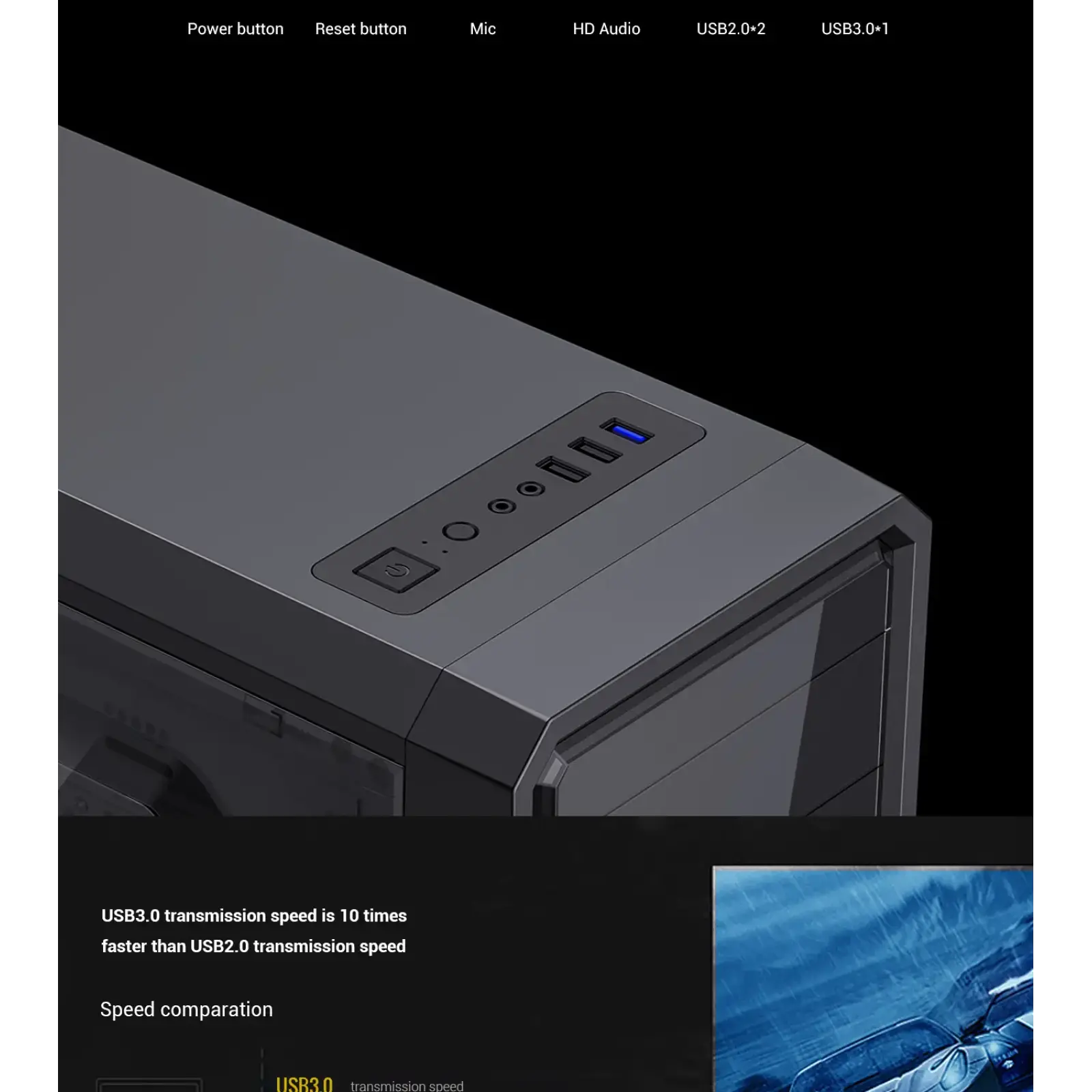 Корпус GAMEMAX Tower ATX без блока живлення, акрил, Micro-ATX, DTX,Mini-ITX, 1*usb 3.0 + 2* usb 2.0 G561E-BK UA