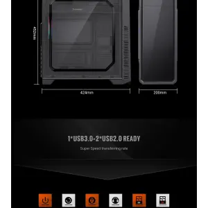 Корпус GAMEMAX Tower ATX без блока живлення, акрил, Micro-ATX, DTX,Mini-ITX, 1*usb 3.0 + 2* usb 2.0 G561E-BK UA