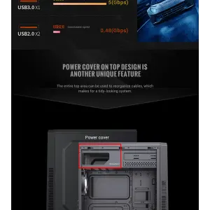 Корпус GAMEMAX Tower ATX без блока живлення, акрил, Micro-ATX, DTX,Mini-ITX, 1*usb 3.0 + 2* usb 2.0 G561E-BK UA