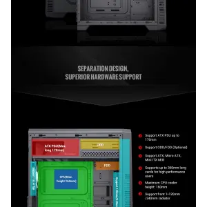 Корпус GAMEMAX Tower ATX без блока живлення, акрил, Micro-ATX, DTX,Mini-ITX, 1*usb 3.0 + 2* usb 2.0 G561E-BK UA
