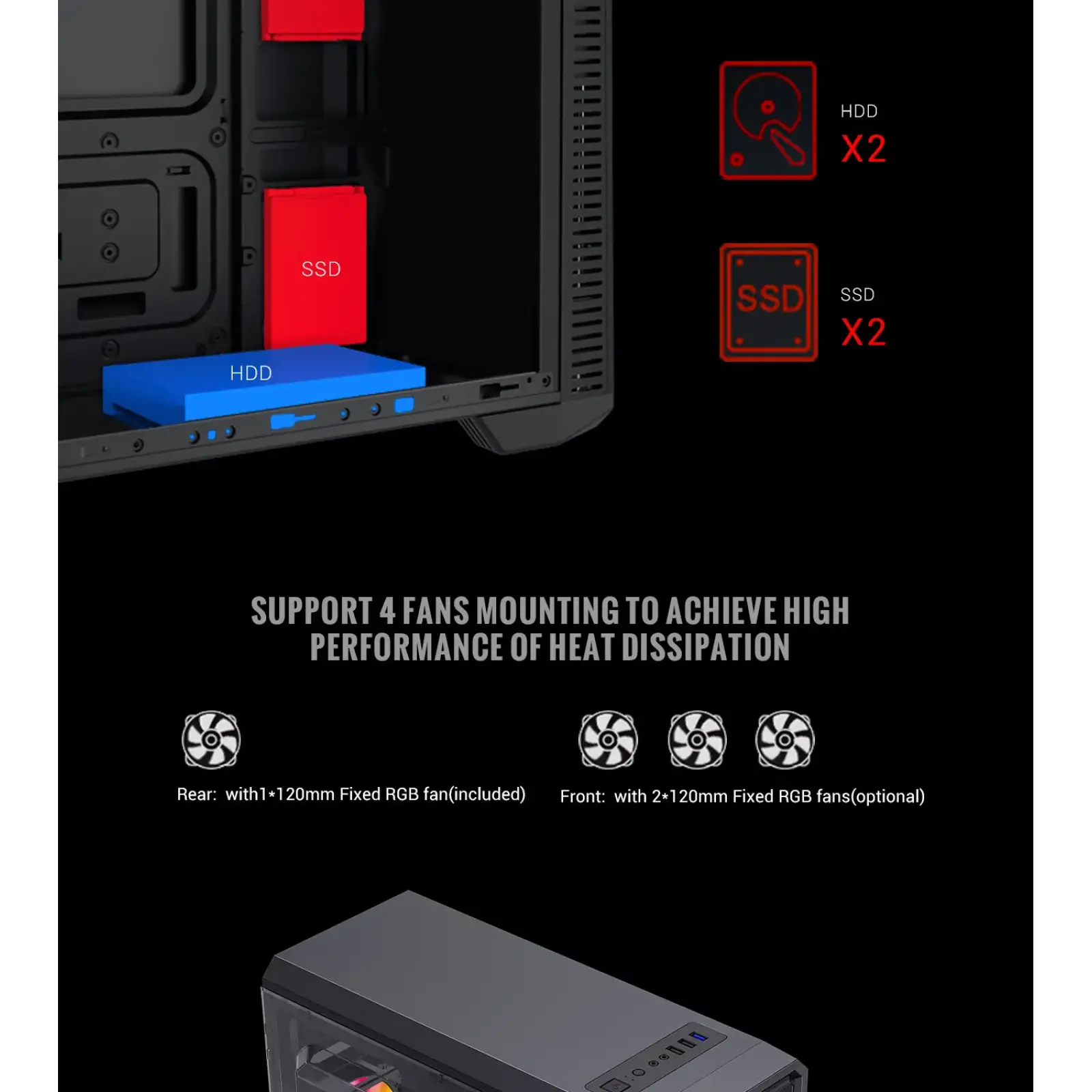 Корпус GAMEMAX Tower ATX без блока живлення, акрил, Micro-ATX, DTX,Mini-ITX, 1*usb 3.0 + 2* usb 2.0 G561E-BK UA