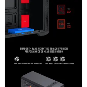 Корпус GAMEMAX Tower ATX без блока живлення, акрил, Micro-ATX, DTX,Mini-ITX, 1*usb 3.0 + 2* usb 2.0 G561E-BK UA