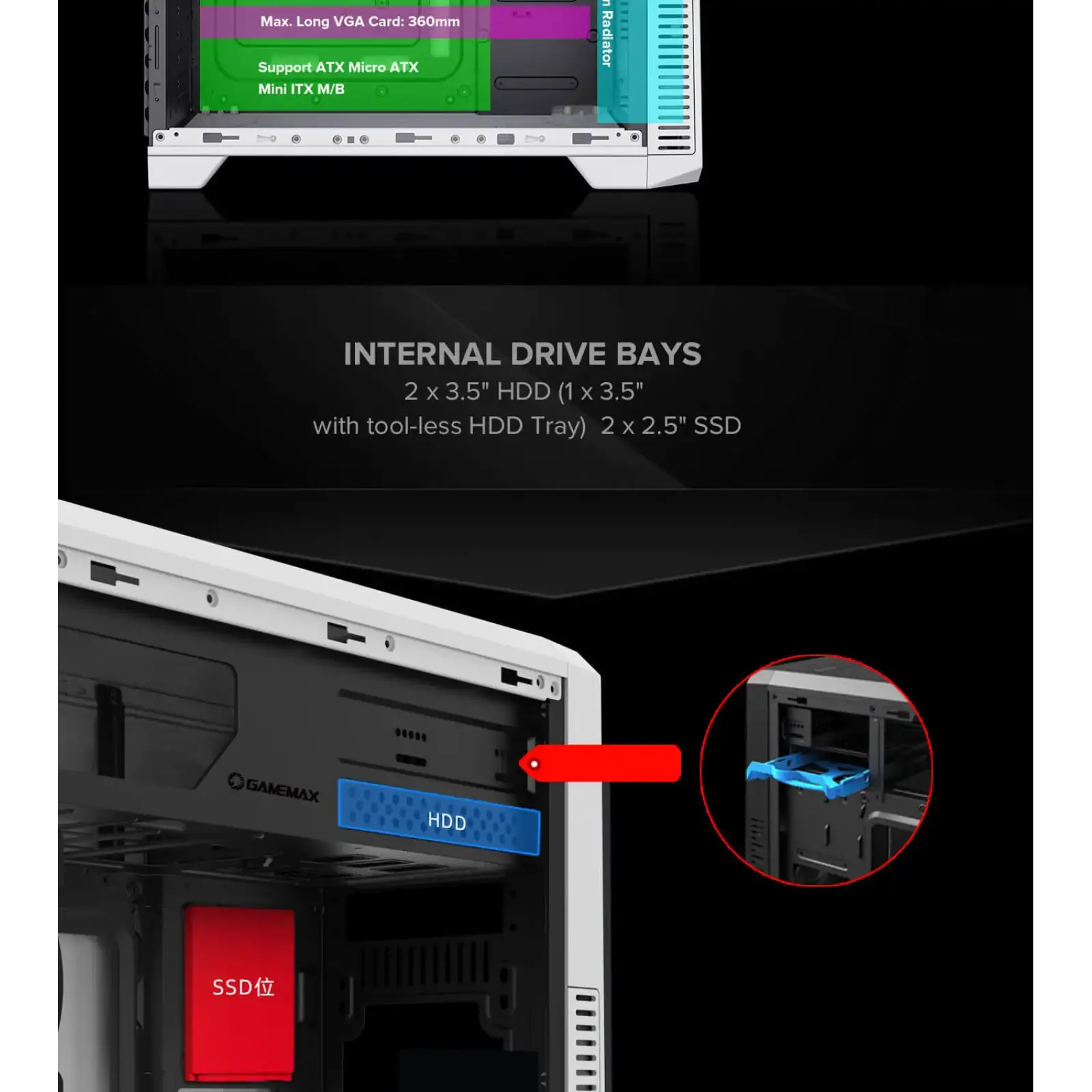 Корпус GAMEMAX Tower ATX без блока живлення, акрил, Micro-ATX, DTX,Mini-ITX, 1*usb 3.0 + 2* usb 2.0 G561E-WH UA