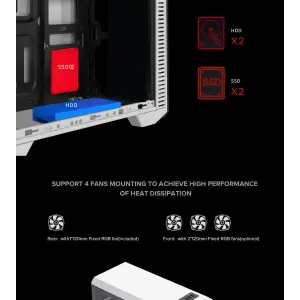Корпус GAMEMAX Tower ATX без блока живлення, акрил, Micro-ATX, DTX,Mini-ITX, 1*usb 3.0 + 2* usb 2.0 G561E-WH UA