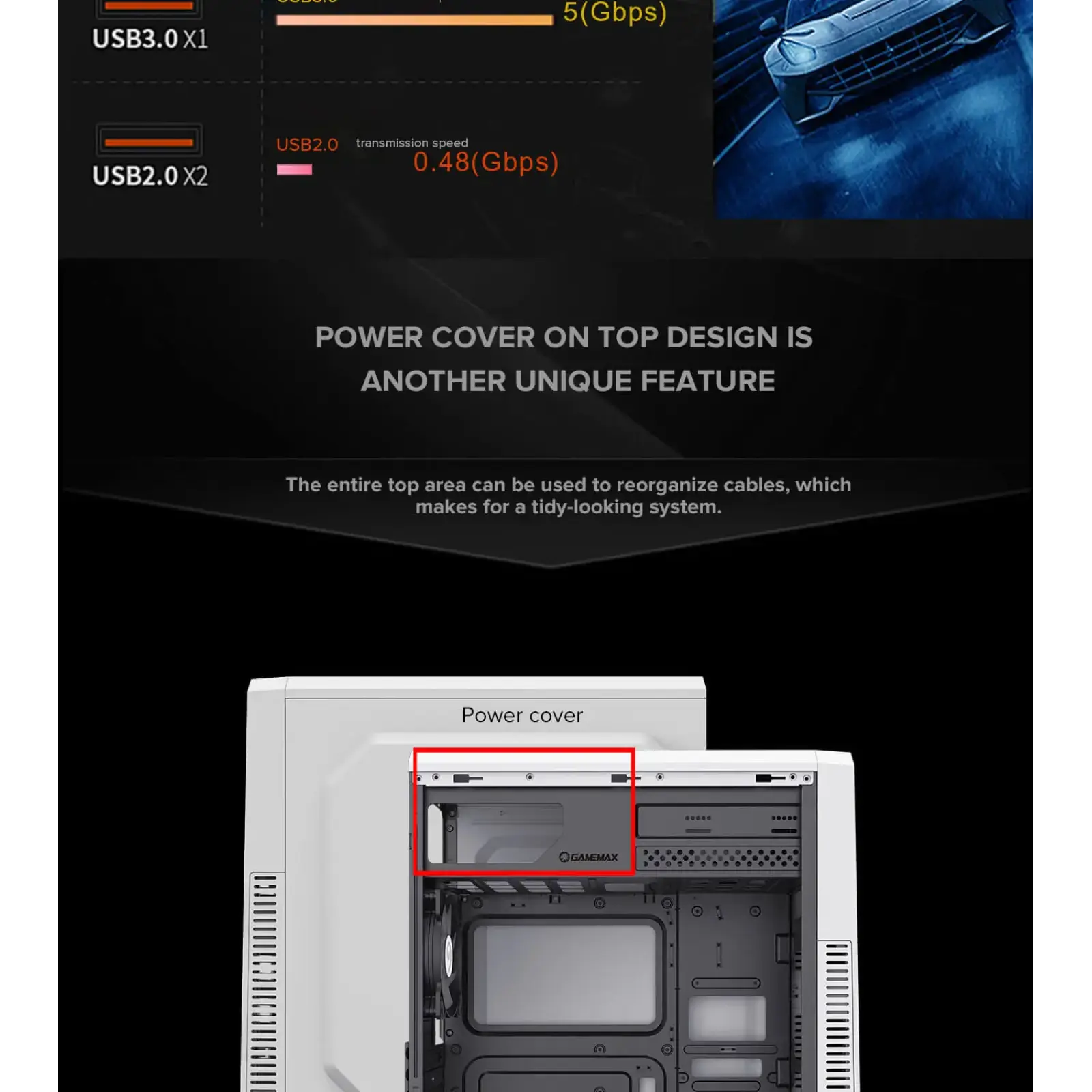 Корпус GAMEMAX Tower ATX без блока живлення, акрил, Micro-ATX, DTX,Mini-ITX, 1*usb 3.0 + 2* usb 2.0 G561E-WH UA