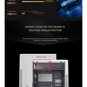 Корпус GAMEMAX Tower ATX без блока живлення, акрил, Micro-ATX, DTX,Mini-ITX, 1*usb 3.0 + 2* usb 2.0 G561E-WH UA