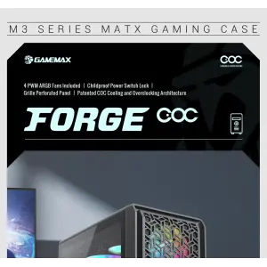 Корпус GAMEMAX Micro ATX без блока живлення , загартоване склоM-ATX、ITX 1*usb 3.0 + 1* usb 2.0+ Type C, Co Forge COC UA