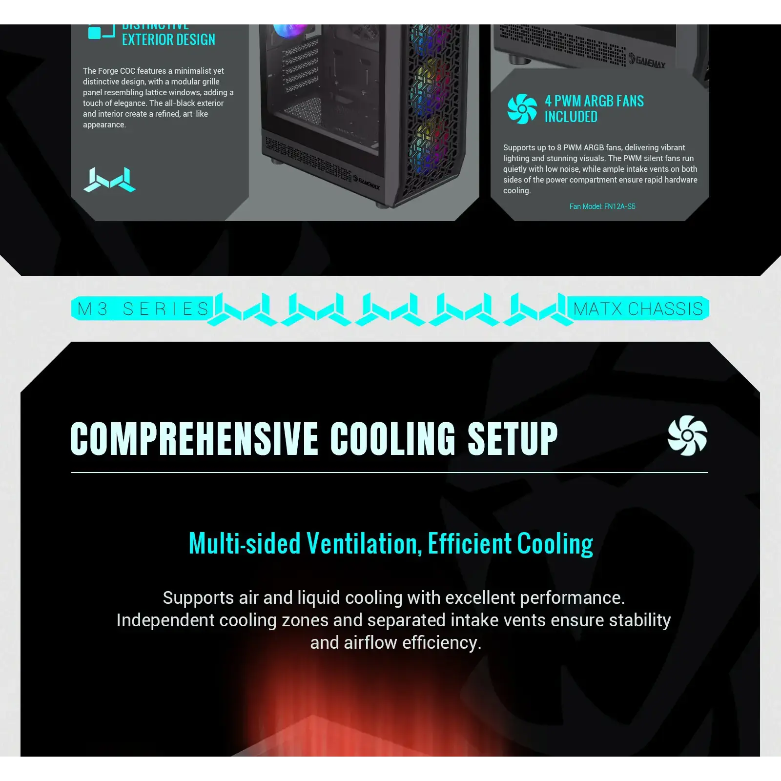 Корпус GAMEMAX Micro ATX без блока живлення , загартоване склоM-ATX、ITX 1*usb 3.0 + 1* usb 2.0+ Type C, Co Forge COC UA