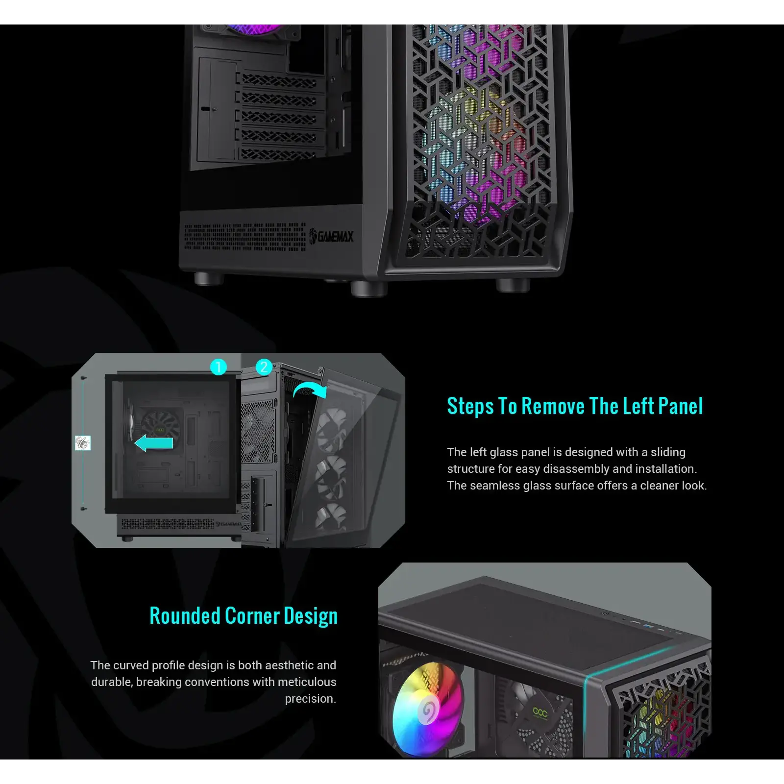 Корпус GAMEMAX Micro ATX без блока живлення , загартоване склоM-ATX、ITX 1*usb 3.0 + 1* usb 2.0+ Type C, Co Forge COC UA