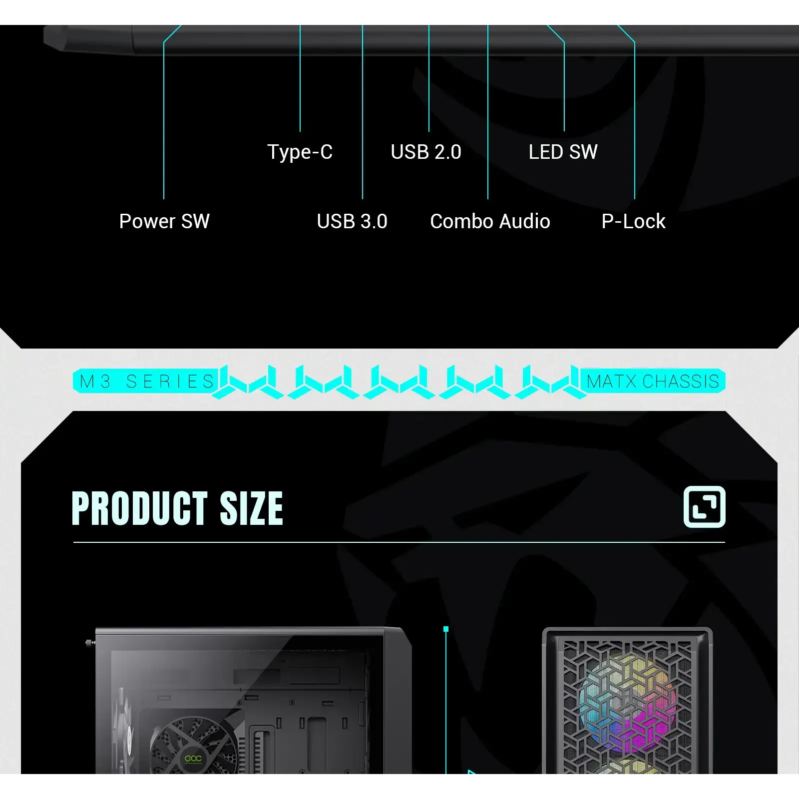 Корпус GAMEMAX Micro ATX без блока живлення , загартоване склоM-ATX、ITX 1*usb 3.0 + 1* usb 2.0+ Type C, Co Forge COC UA