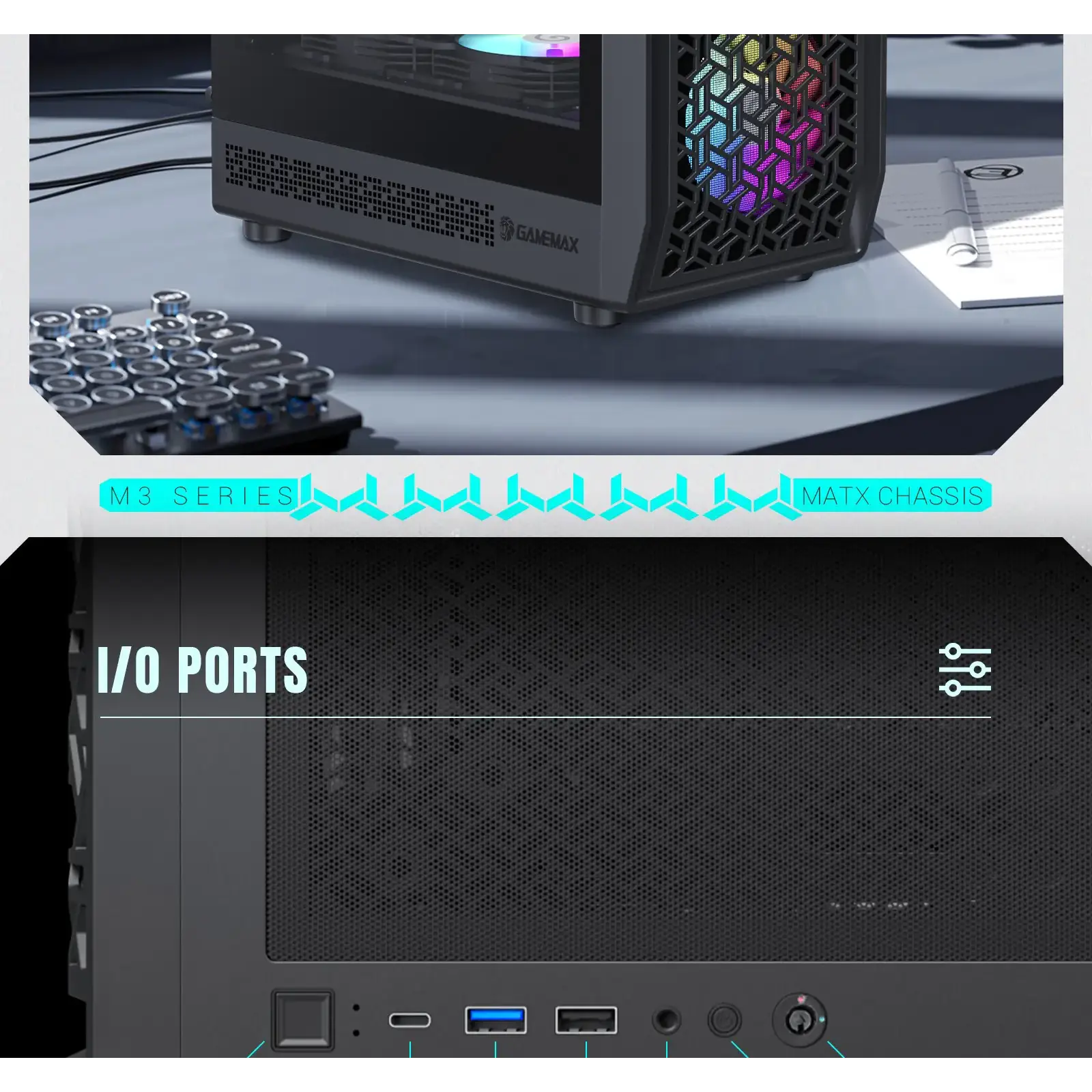 Корпус GAMEMAX Micro ATX без блока живлення , загартоване склоM-ATX、ITX 1*usb 3.0 + 1* usb 2.0+ Type C, Co Forge COC UA