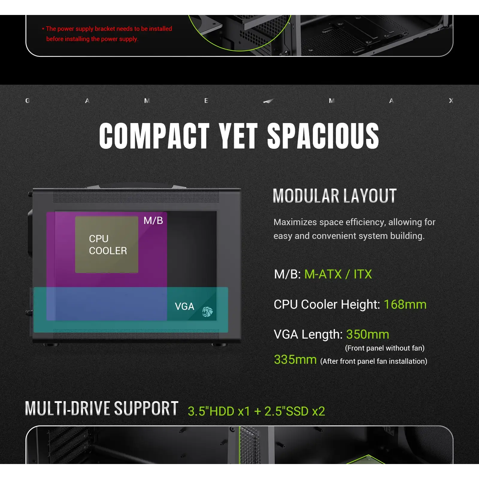 Корпус GAMEMAX Mini Tower без блока живлення U-ATX(244*185 mm),  FLEX-ATX(229*191mm)、ITX(170*170mm), 1*usb 3. Spark Air BK UA