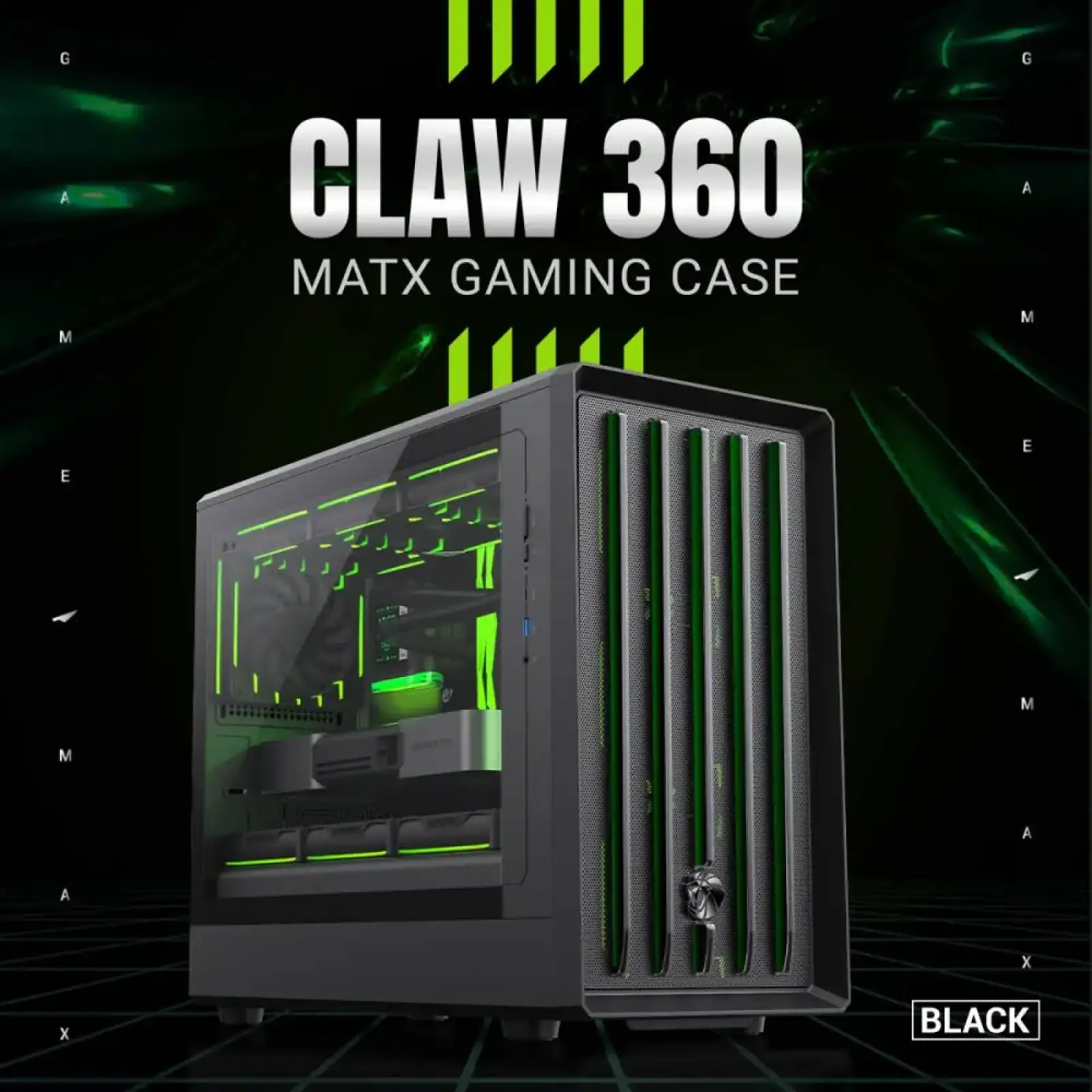 Корпус GAMEMAX М-ATX без блока живлення , загартоване скло , пластик M-ATX,ITX USB 3.0*1, Type -C*1, RGB Co Claw 360 BK UA