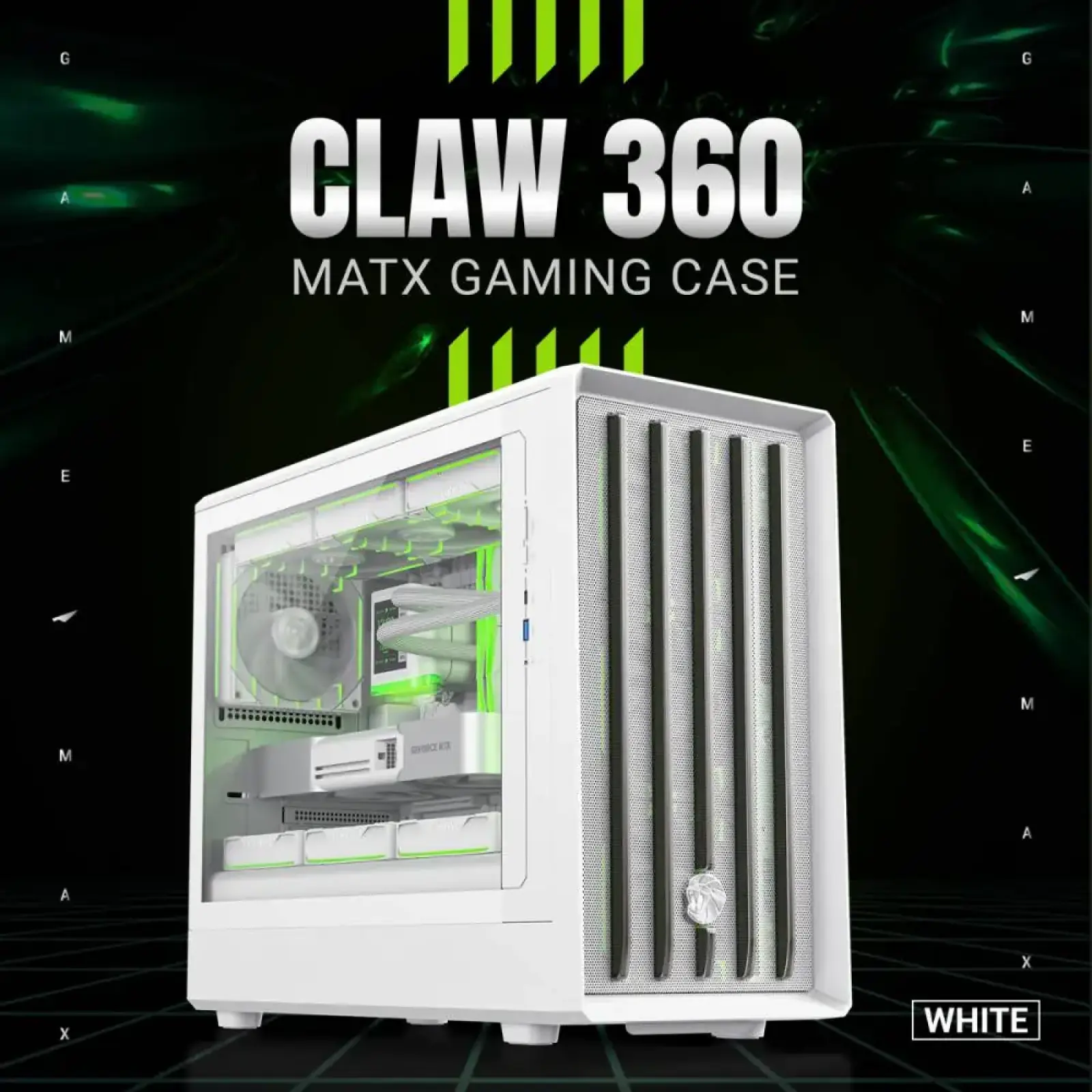 Корпус GAMEMAX М-ATX без блока живлення , загартоване скло , пластик M-ATX,ITX USB 3.0*1, Type -C*1, RGB Co Claw 360 WH UA