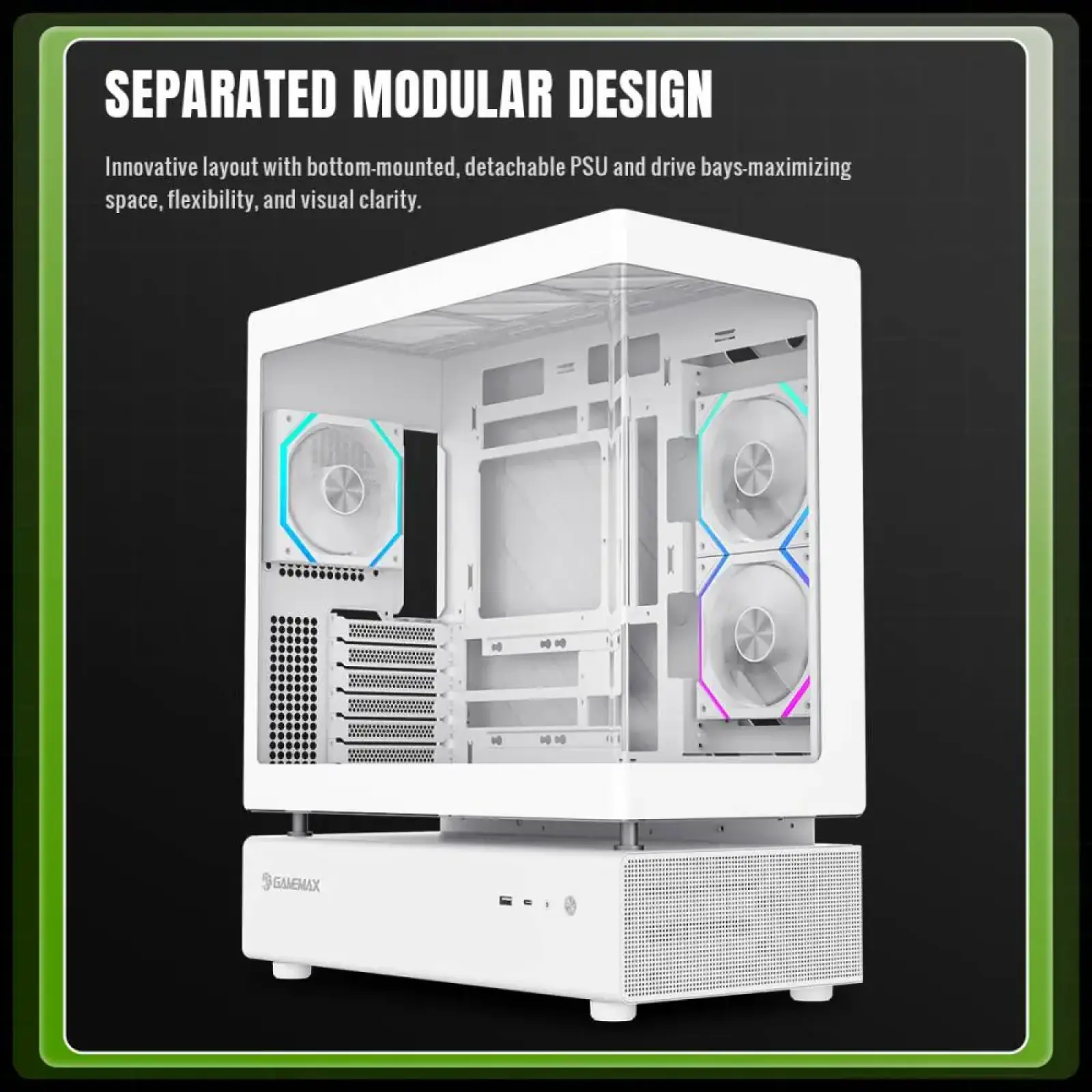 Корпус GAMEMAX комп'ютерний Midi Tower без блока живлення ATX,M-ATX,ITX. (Support BTF),Tempered Glass,Mesh N80 WH UA