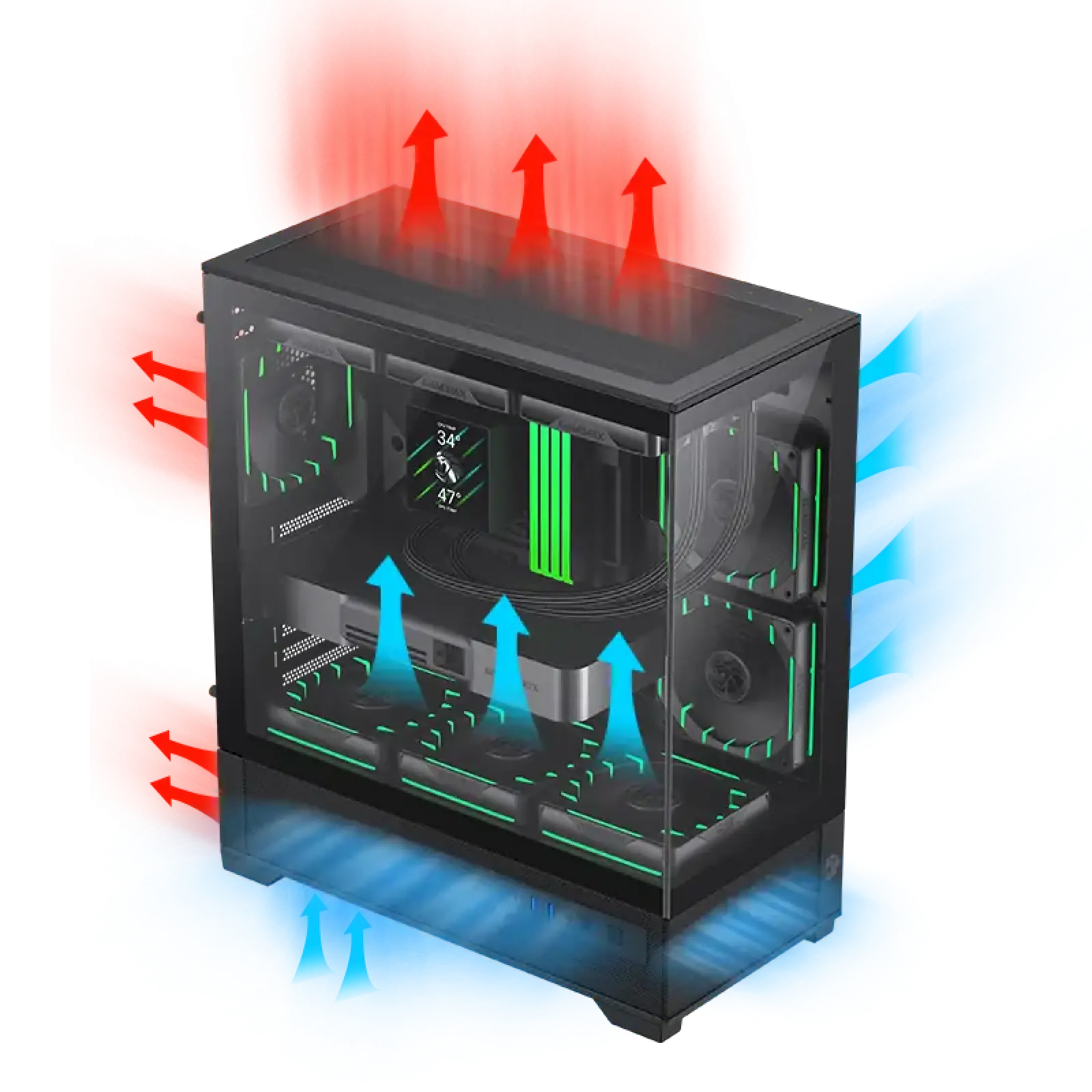 Корпус GAMEMAX комп'ютерний Midi Tower без блока живлення E-ATX,ATX, M-ATX,ITX, Tempered Glass,Mesh,USB3.2x VISTA 2 AB UA