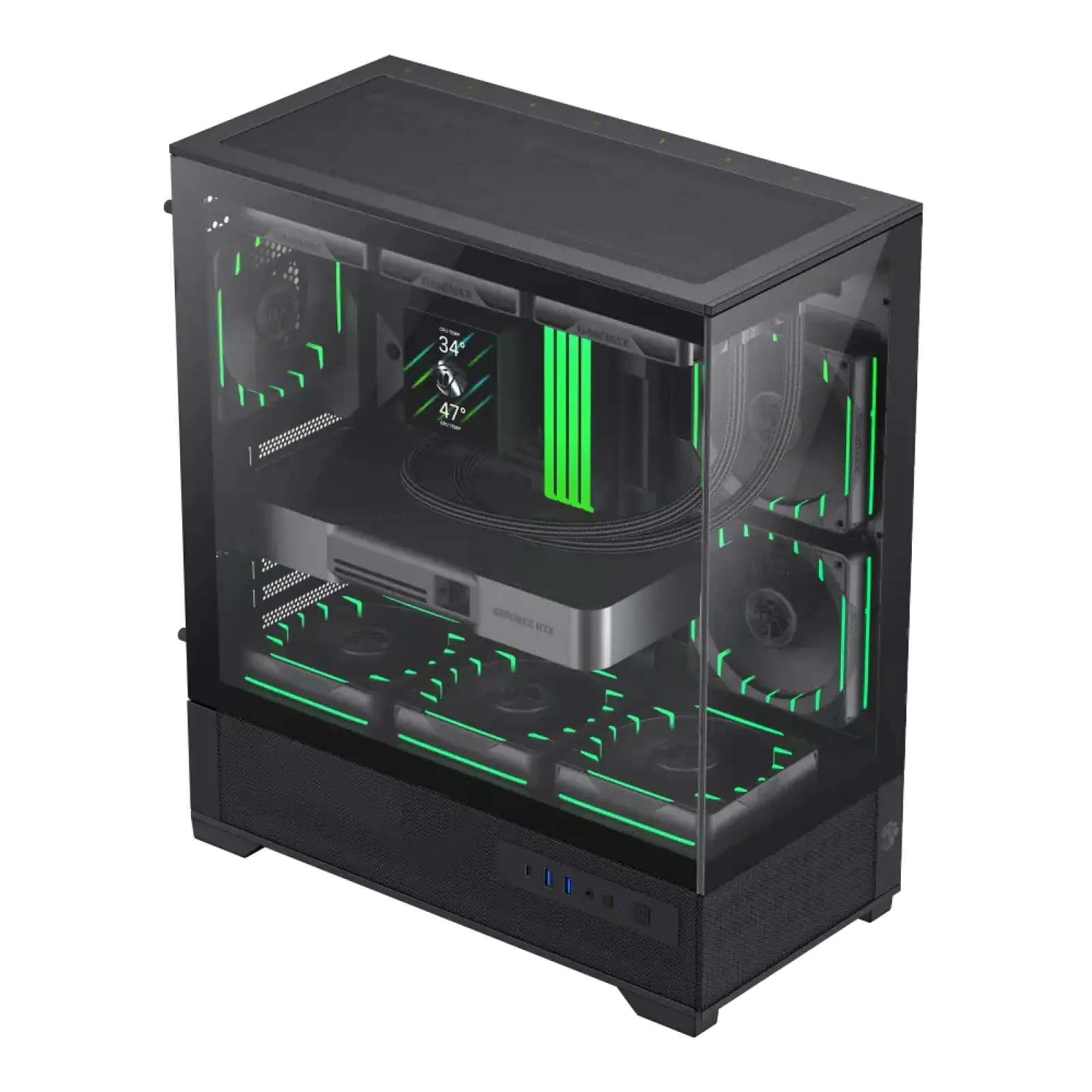 Корпус GAMEMAX комп'ютерний Midi Tower без блока живлення E-ATX,ATX, M-ATX,ITX, Tempered Glass,Mesh,USB3.2x VISTA 2 AB UA