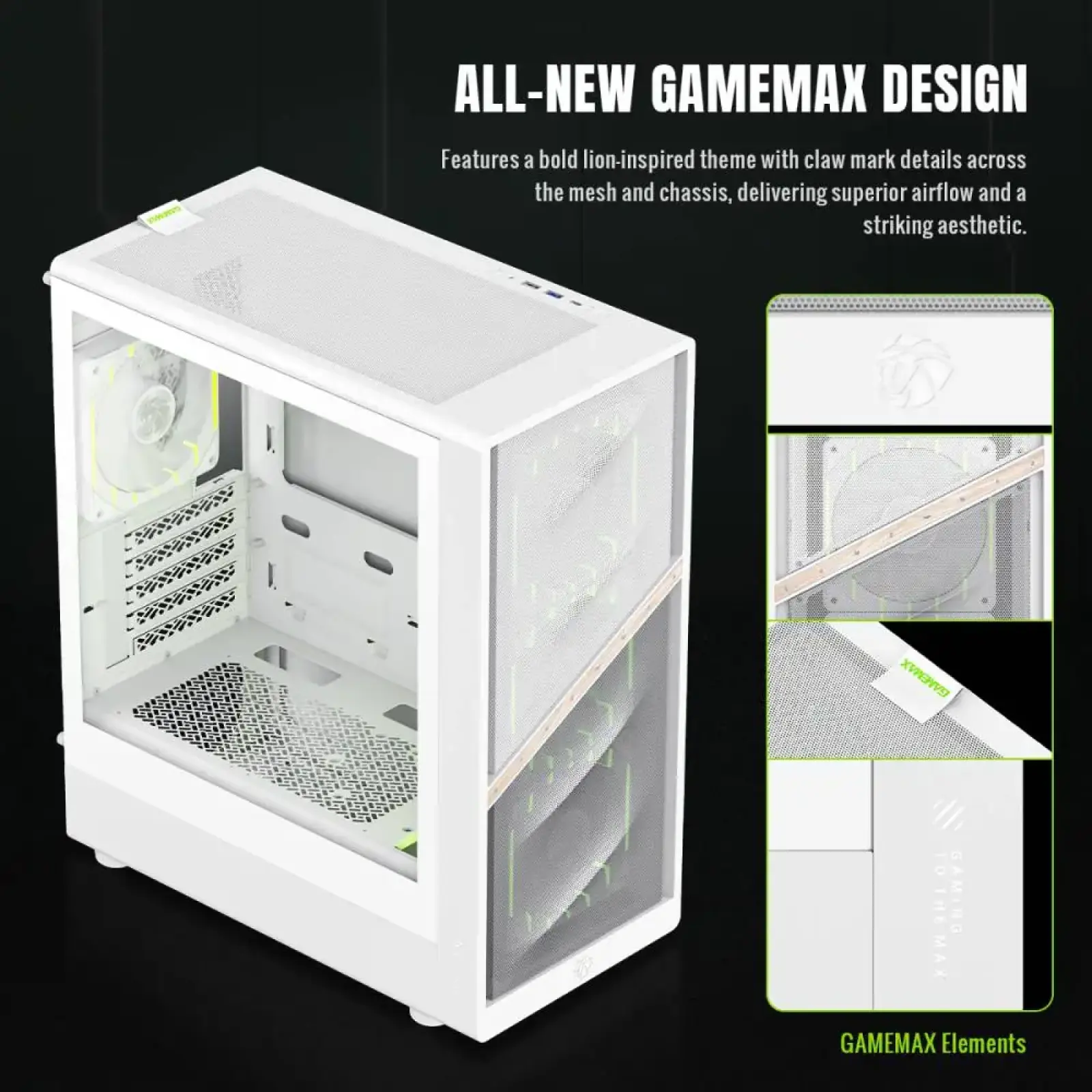 Корпус GAMEMAX комп'ютерний Mini Tower без блока живлення M-ATX,ITX, Tempered Glass,Mesh,USB2.0*1,USB3.0*1 AERIS 330 MW UA