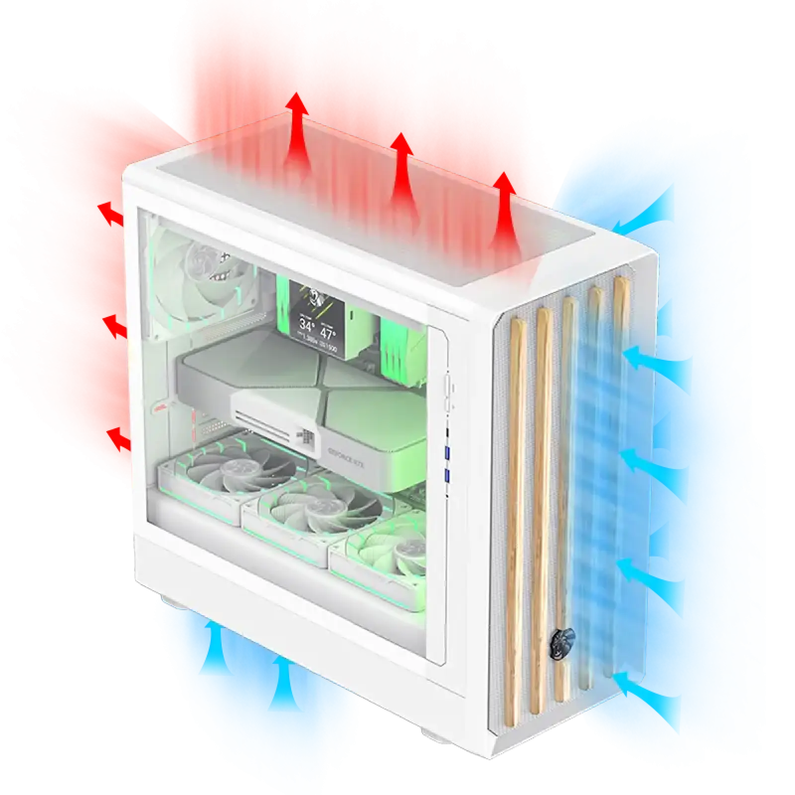 Корпус GAMEMAX комп'ютерний Midi Tower без блока живлення ATX, M-ATX,ITX, Tempered Glass,Mesh,USB3.2x2,Type CLAW 460 WW UA