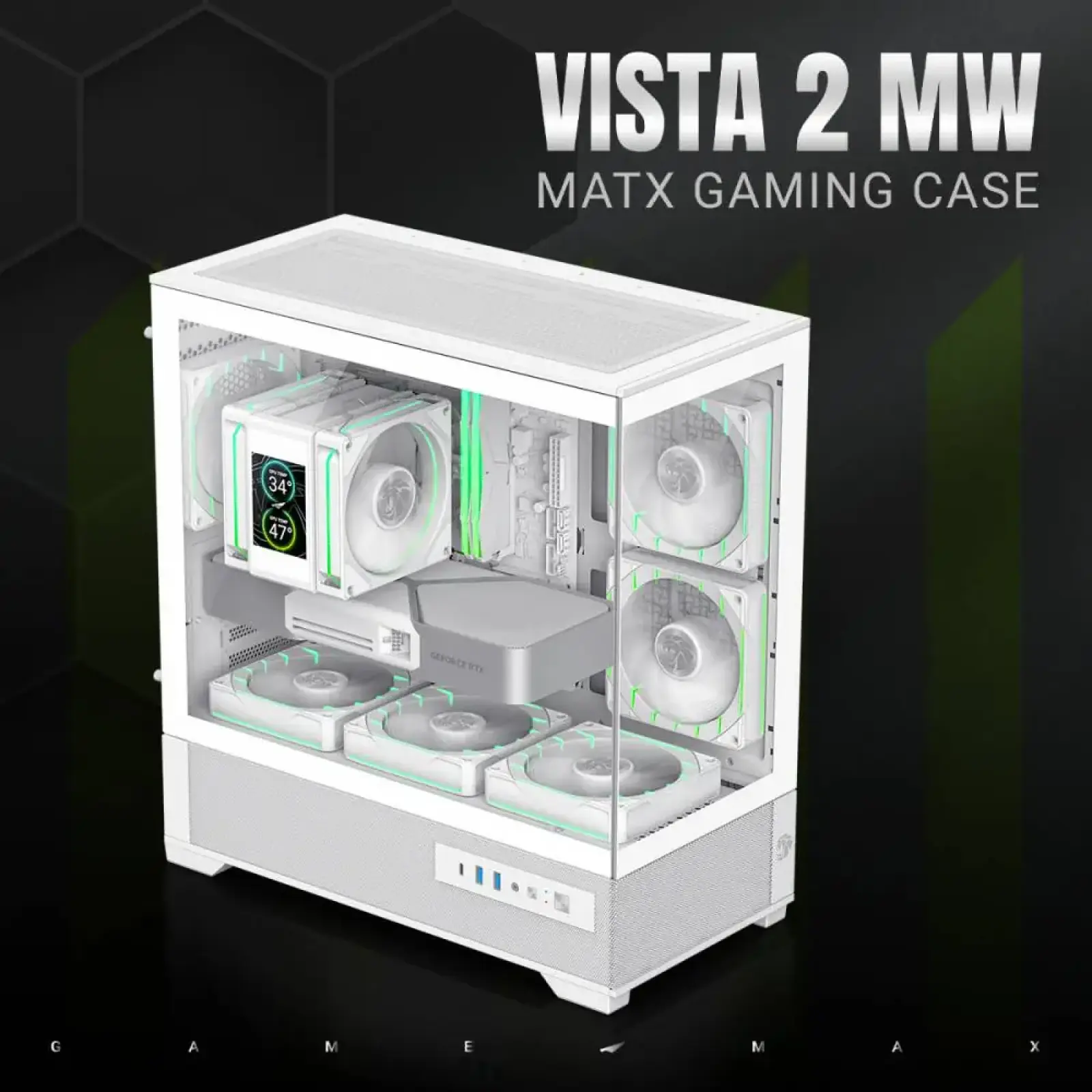 Корпус GAMEMAX комп'ютерний Mini Tower без блока живлення M-ATX,ITX, Tempered Glass,USB3.2x2,Type-C, Combo VISTA 2 MW UA