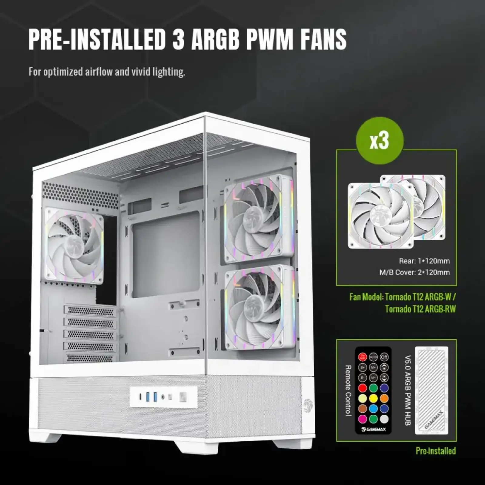 Корпус GAMEMAX комп'ютерний Mini Tower без блока живлення M-ATX,ITX, Tempered Glass,USB3.2x2,Type-C, Combo VISTA 2 MW UA