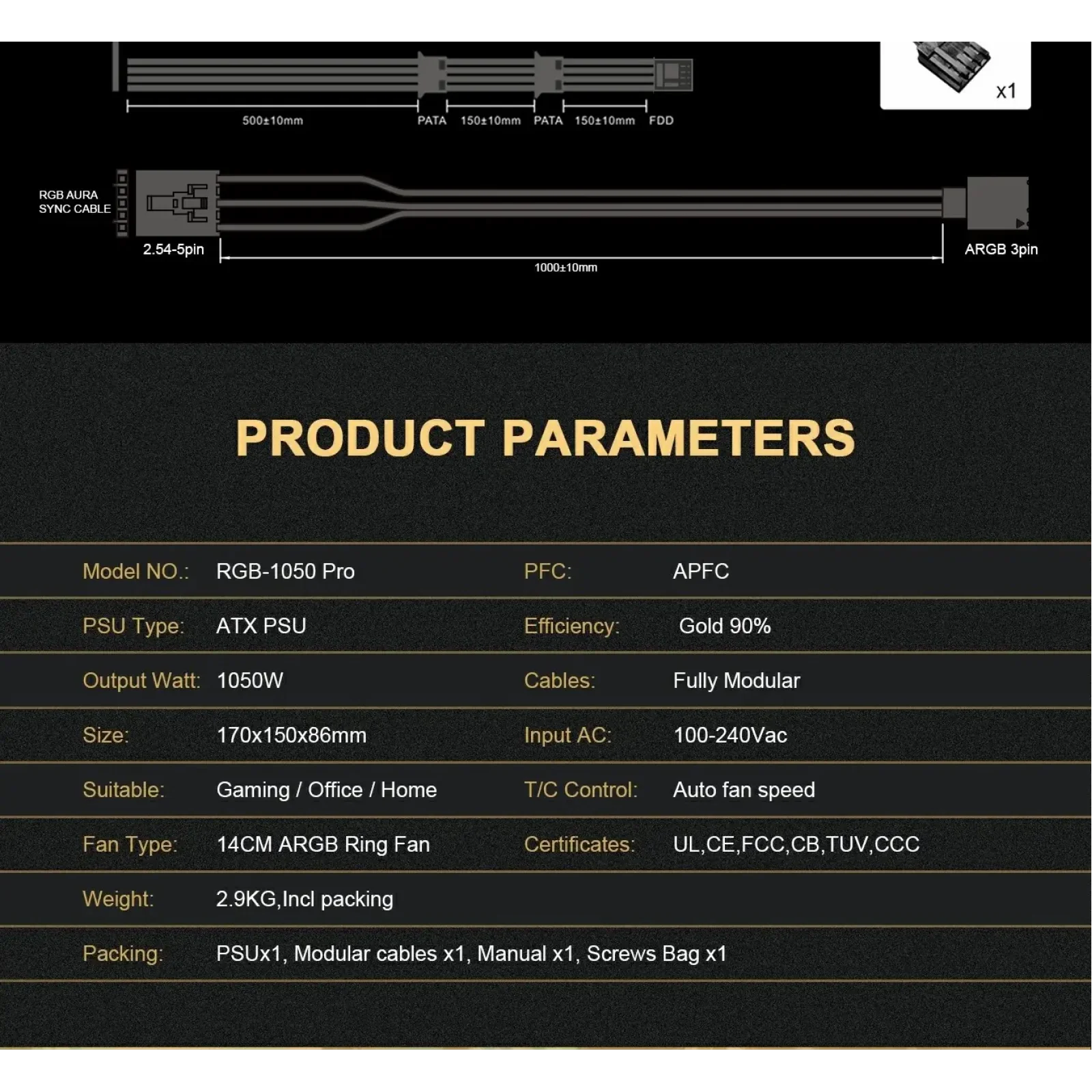 Блок живлення GameMax RGB-1050 PRO UA
