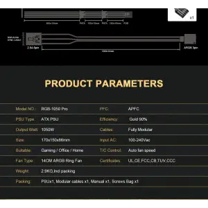 Блок питания GameMax RGB-1050 PRO UA