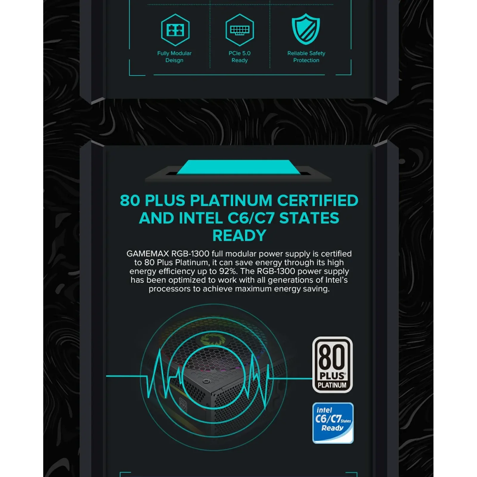 Блок живлення GameMax RGB-1300 (ATX3.1 PCIe5.1) UA