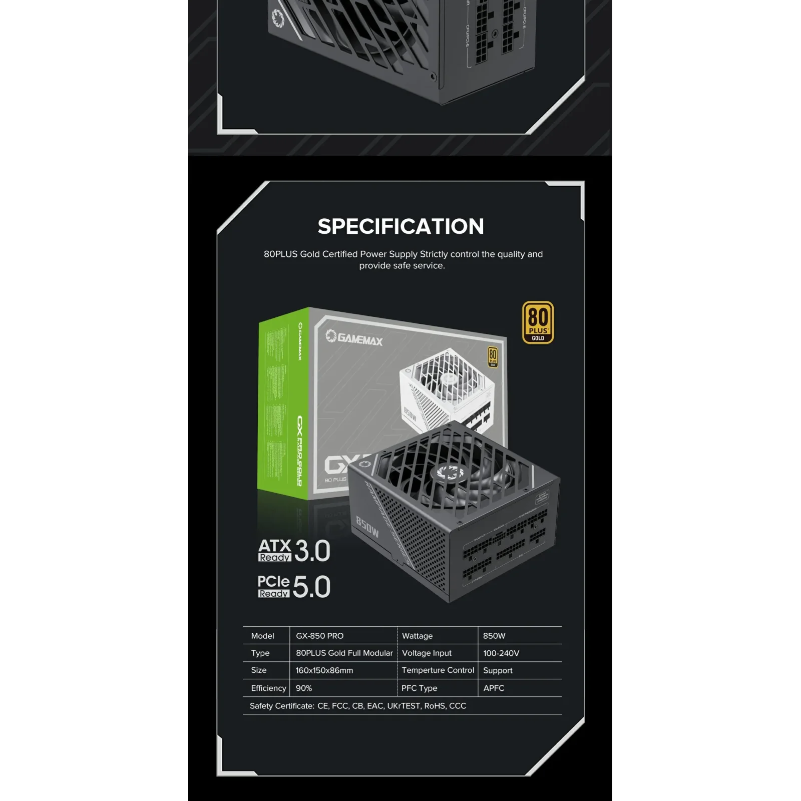 Блок живлення GAMEMAX GX-850 PRO BK UA