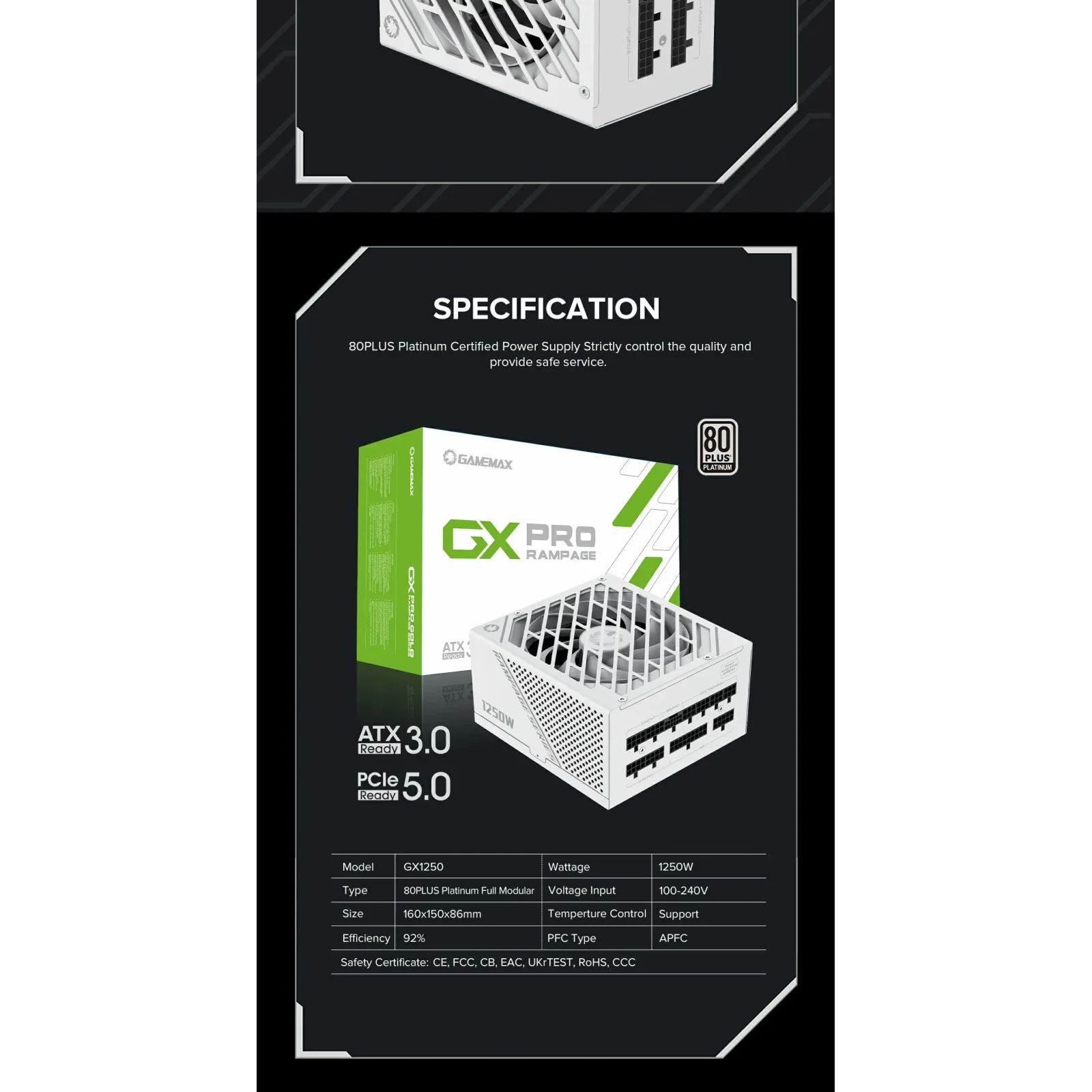 Блок живлення GameMax PRO WT (ATX3.0PCIe5.0) UA