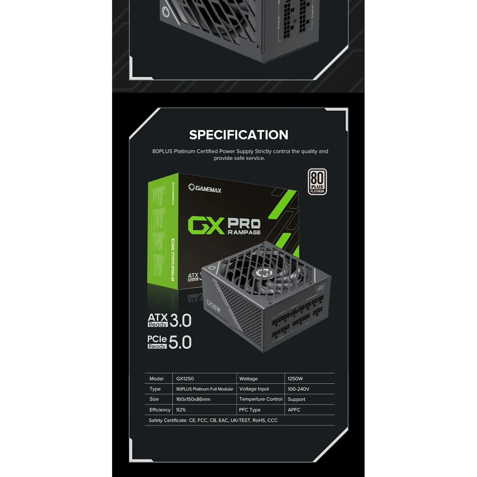 Блок живлення GameMax GX-1250 PRO BK (ATX3.0PCIe5.0) UA