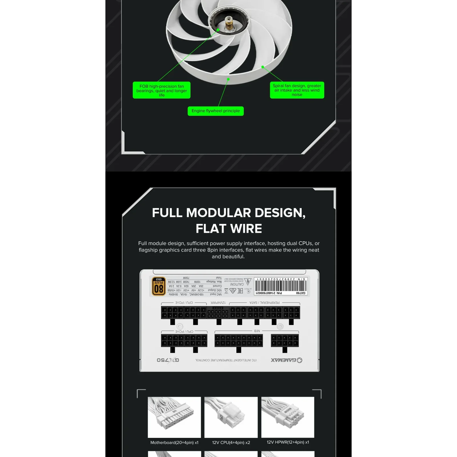 Блок питания GameMaxGX-750 PRO WH (ATX3.0 PCIe5.0) UA