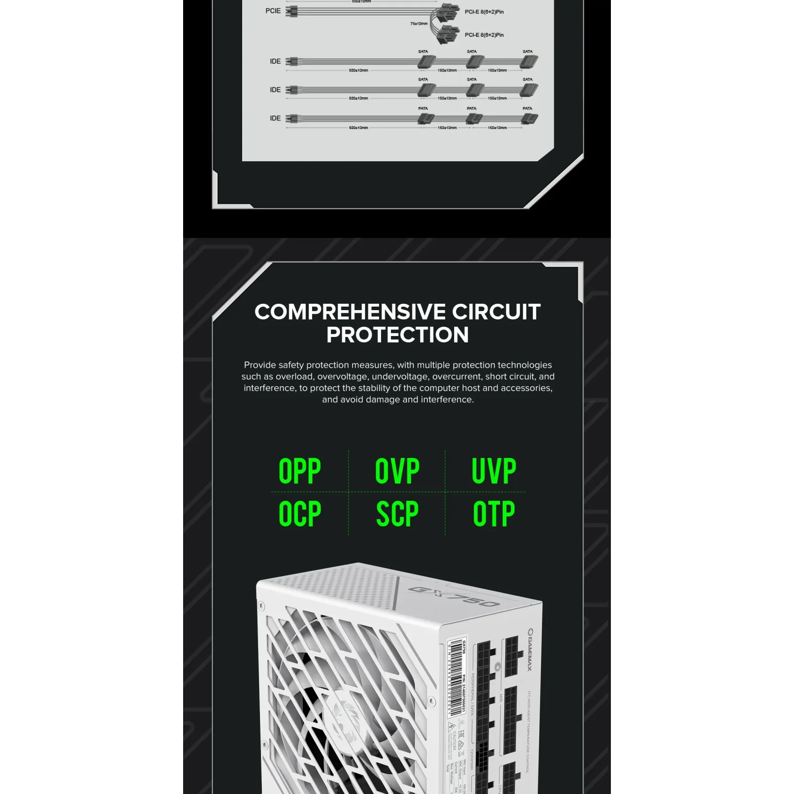 Блок питания GameMaxGX-750 PRO WH (ATX3.0 PCIe5.0) UA