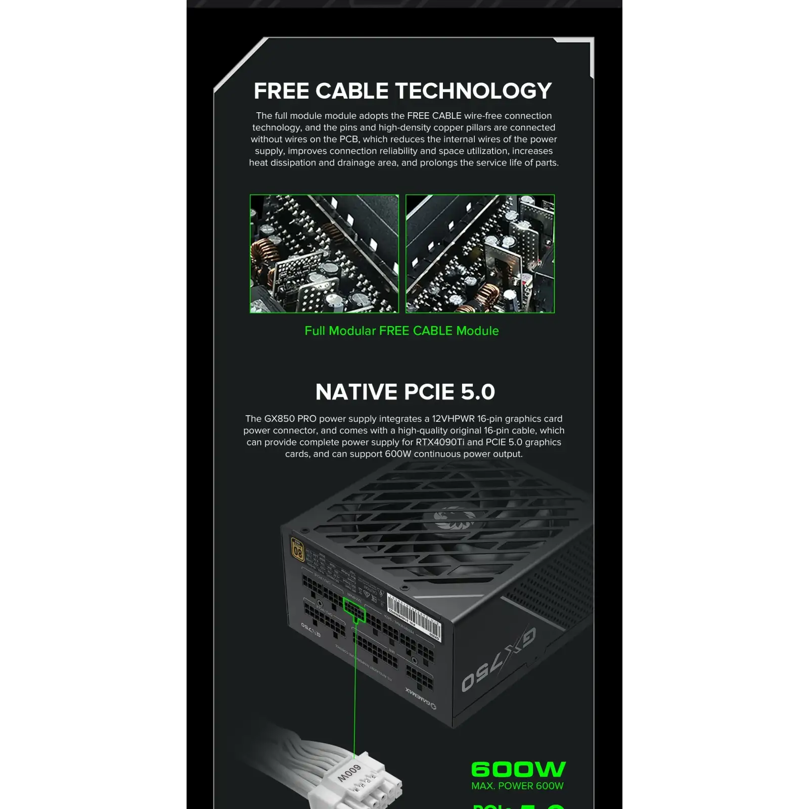 Блок живлення GAMEMAX GX-750 PRO BK (ATX3.0 PCIe5.0) UA