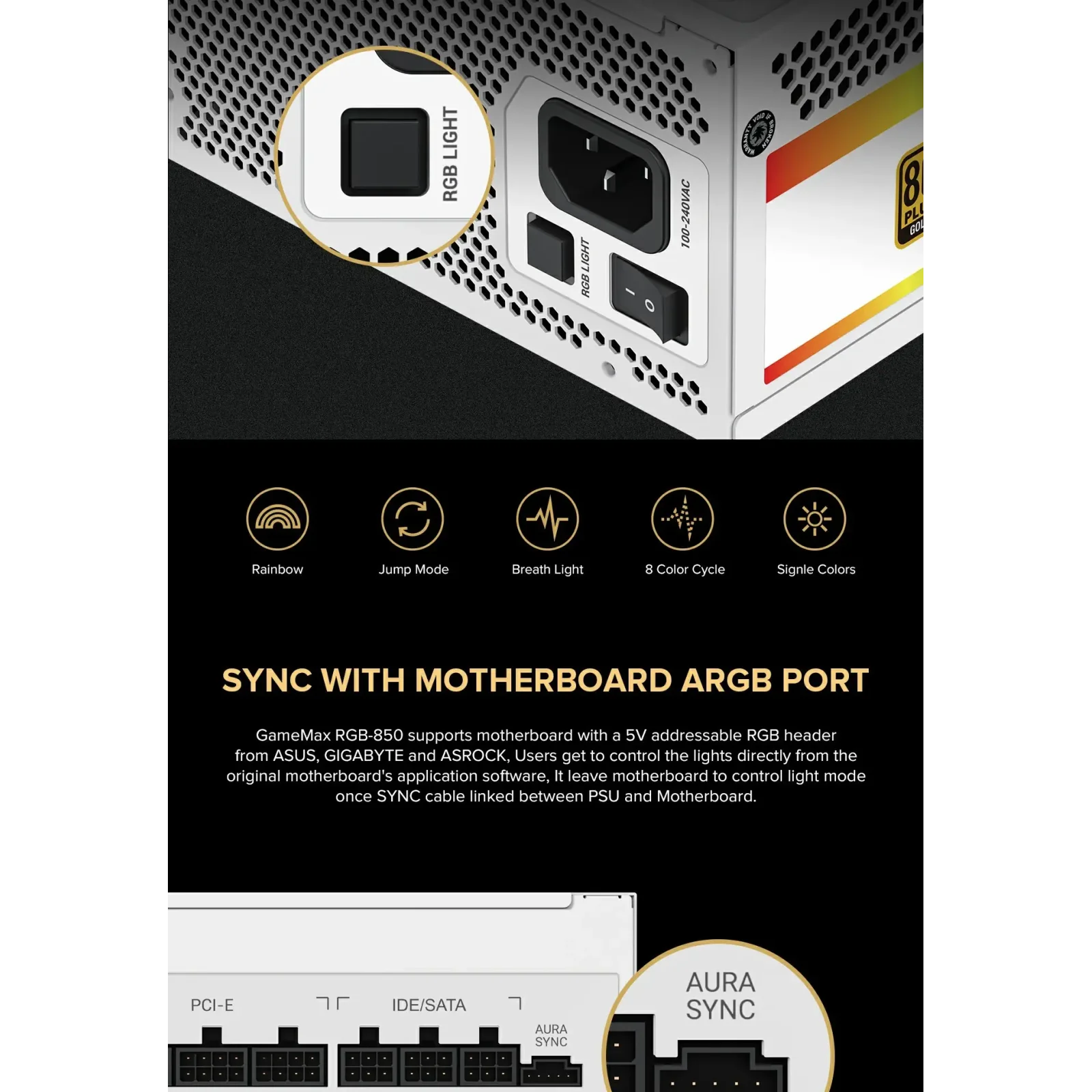 Блок питания GameMax RGB850 PRO WH UA