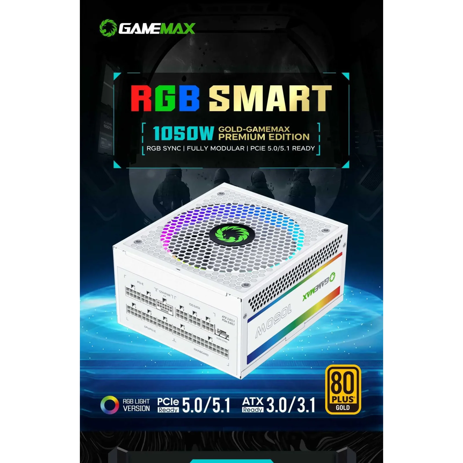 Блок питания GameMax RGB1050 PRO WH (ATX3.1PCIe5.1) UA