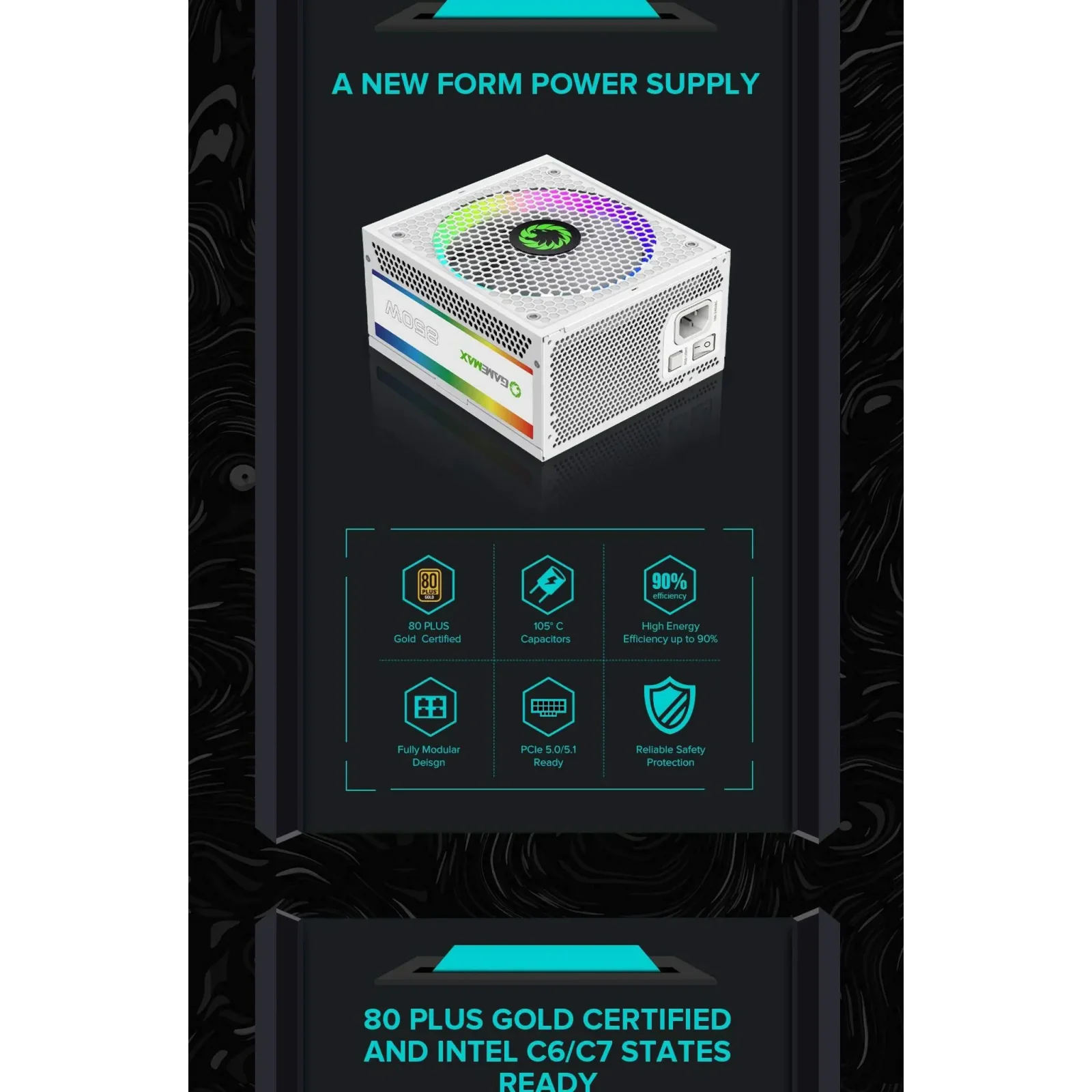 Блок живлення GameMax RGB 850 PRO WH (ATX3.1PCIe5.1) UA