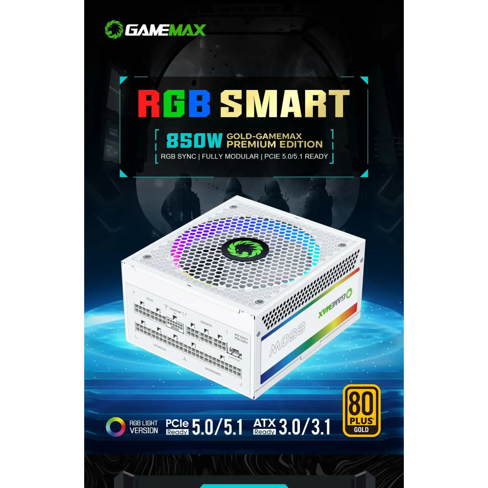 Блок живлення GameMax RGB 850 PRO WH (ATX3.1PCIe5.1) UA