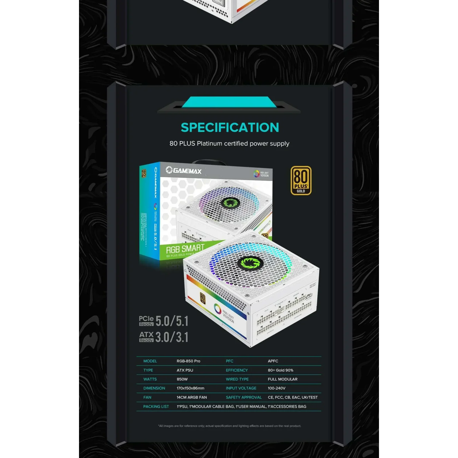 Блок живлення GameMax RGB 850 PRO WH (ATX3.1PCIe5.1) UA