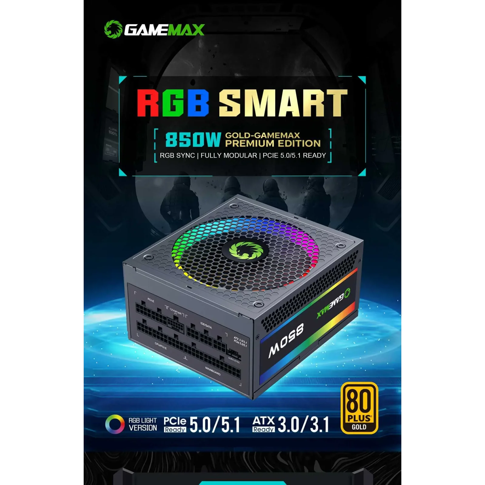 Блок живлення GameMax RGB 850 PRO (ATX3.1 PCIe5.1) UA