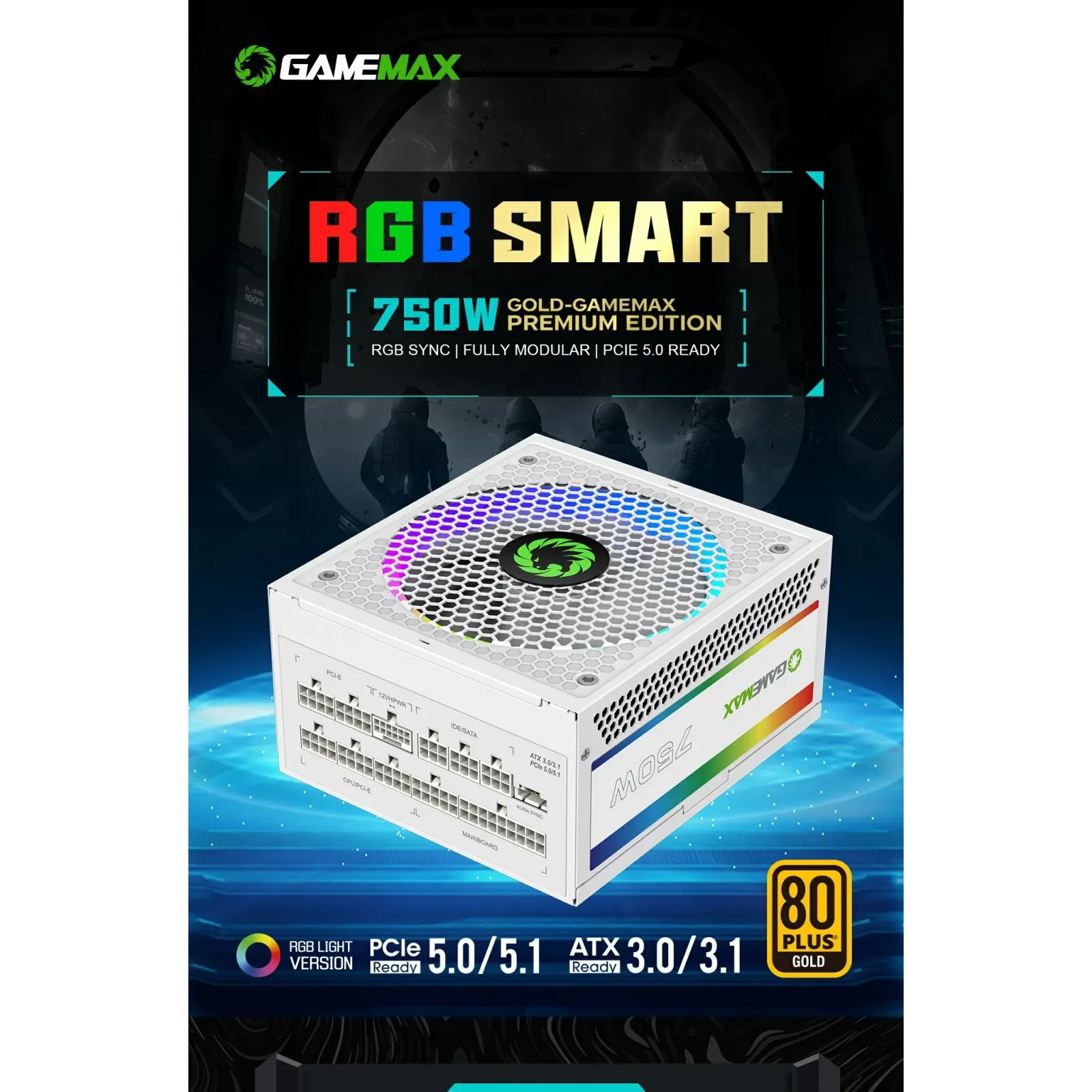 Блок живлення GameMax RGB 750 PRO WH (ATX3.1PCIe5.1) UA