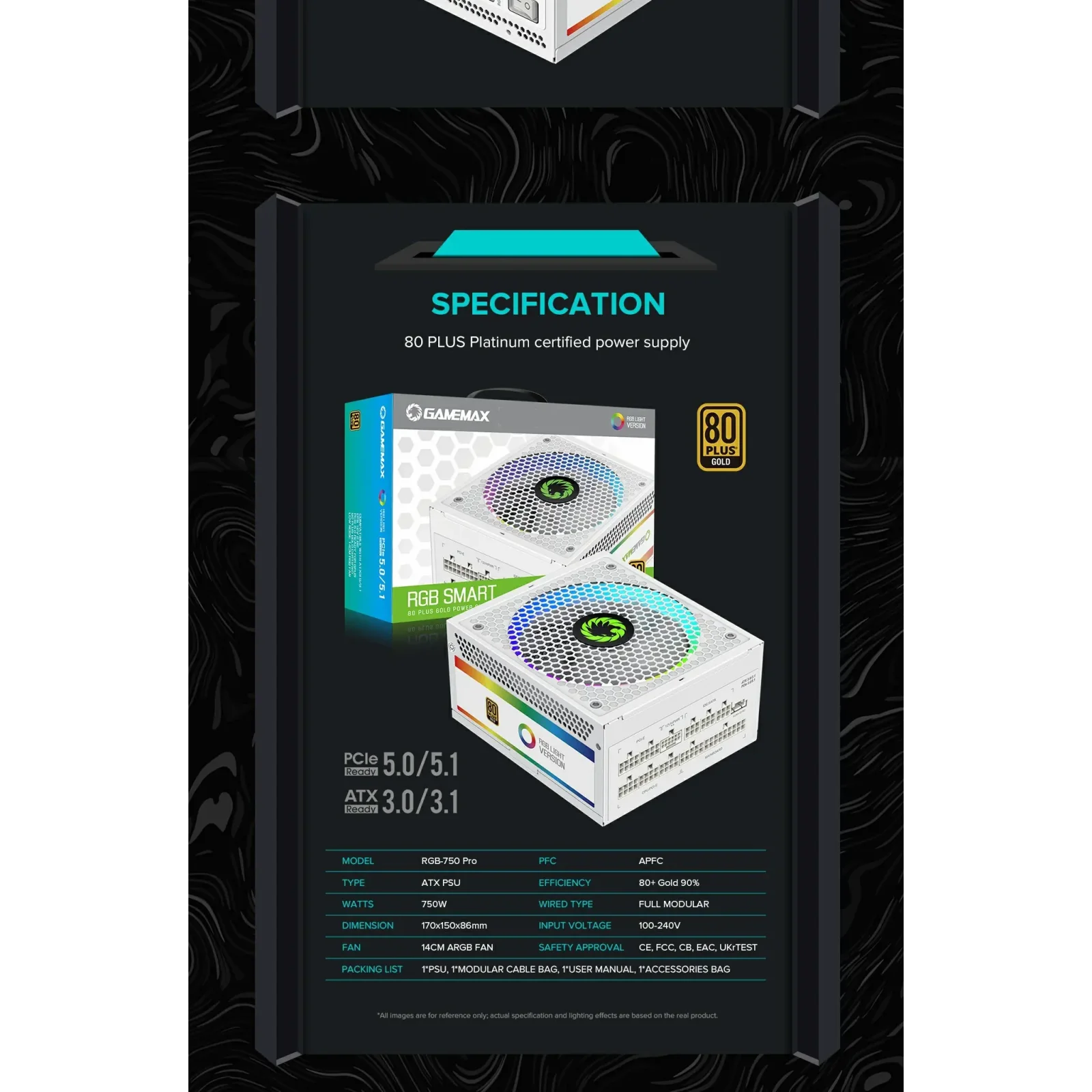 Блок живлення GameMax RGB 750 PRO WH (ATX3.1PCIe5.1) UA