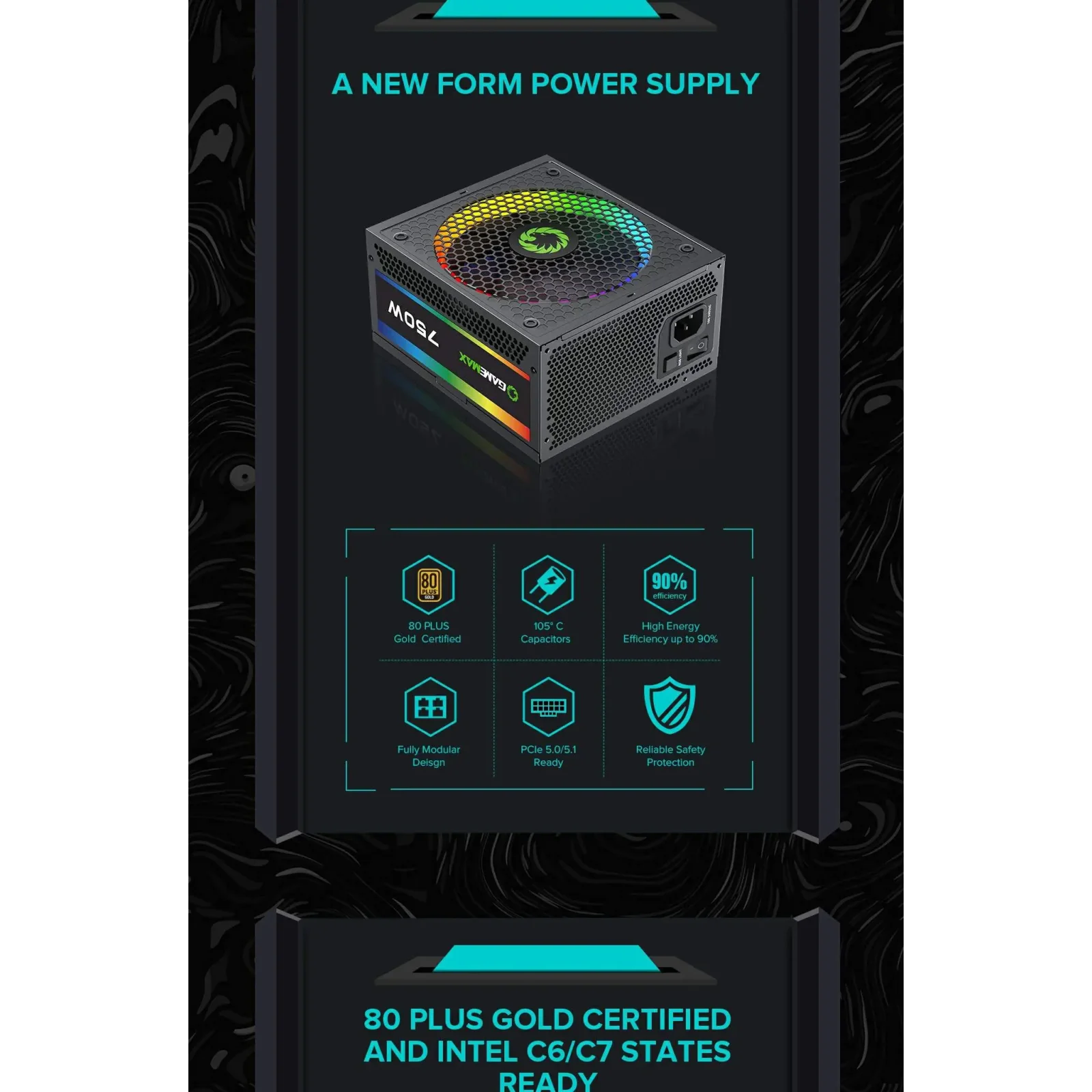 Блок живлення GameMax RGB 750 PRO (ATX3.1 PCIe5.1) UA