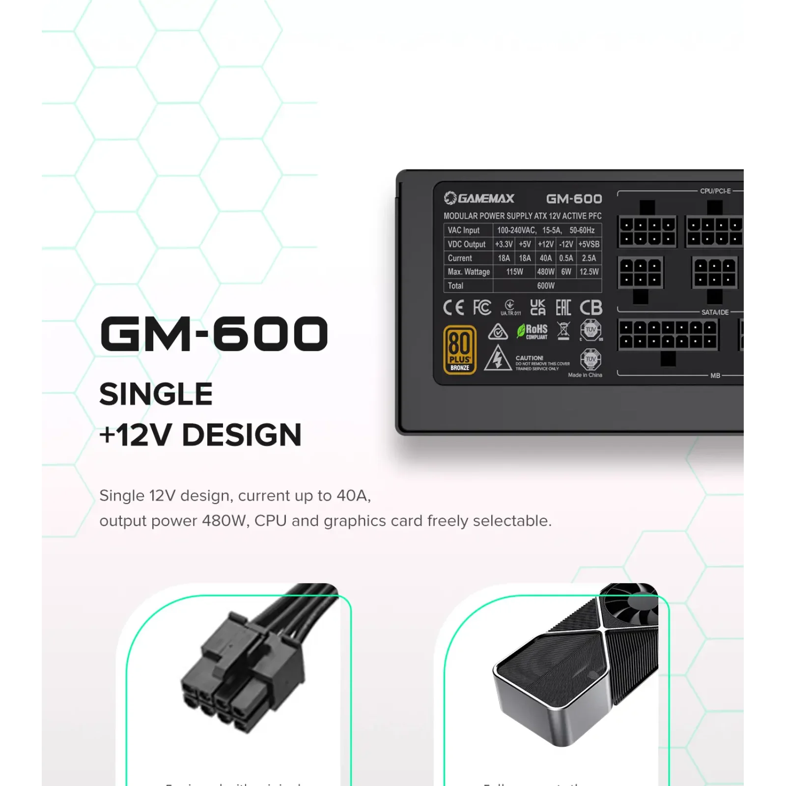 Блок питания GAMEMAX GM-600 Modular UA